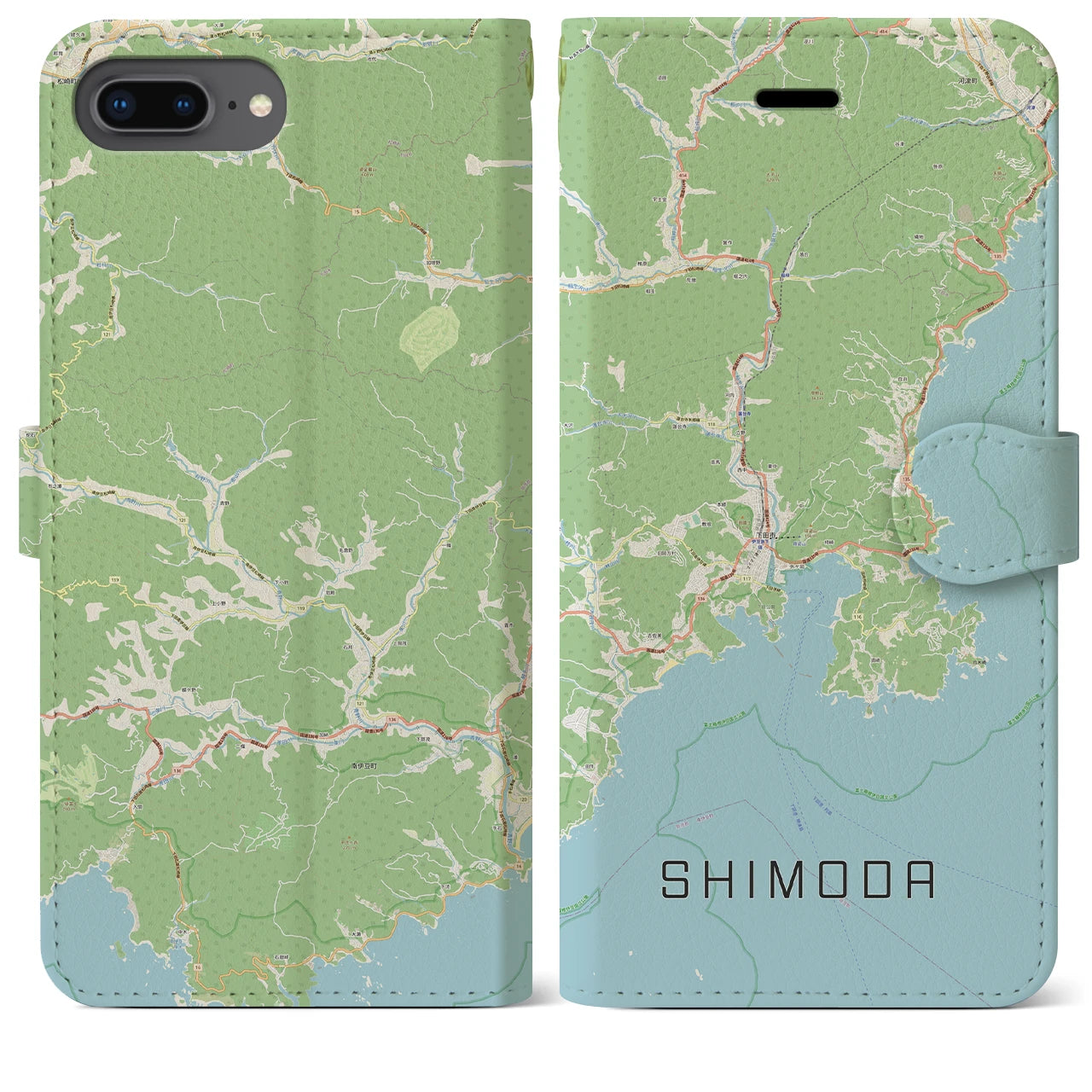 【下田(静岡県)】地図柄iPhoneケース(手帳タイプ)ナチュラル・iPhone 8Plus /7Plus / 6sPlus / 6Plus 用
