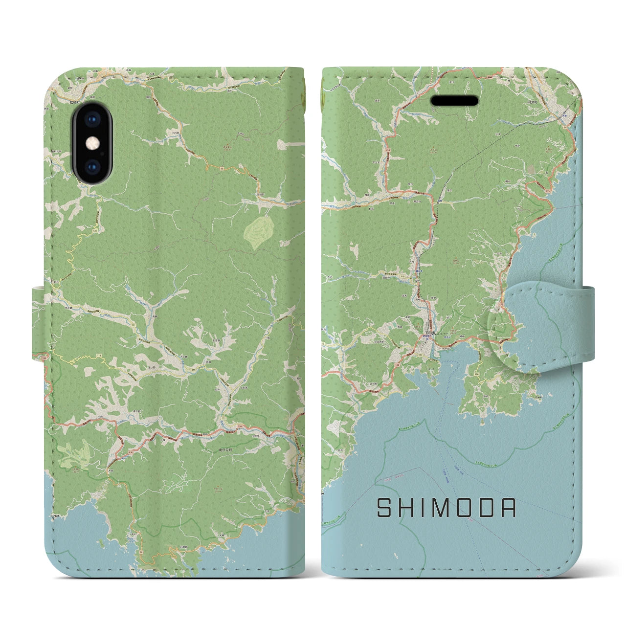 【下田(静岡県)】地図柄iPhoneケース(手帳タイプ)ナチュラル・iPhone XS / X 用