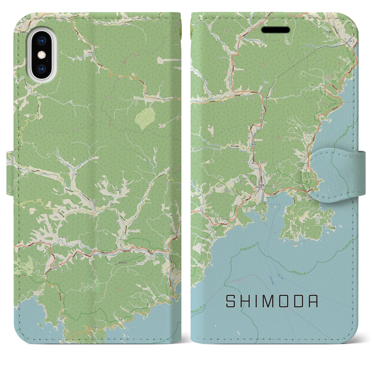 【下田(静岡県)】地図柄iPhoneケース(手帳タイプ)ナチュラル・iPhone XS Max 用