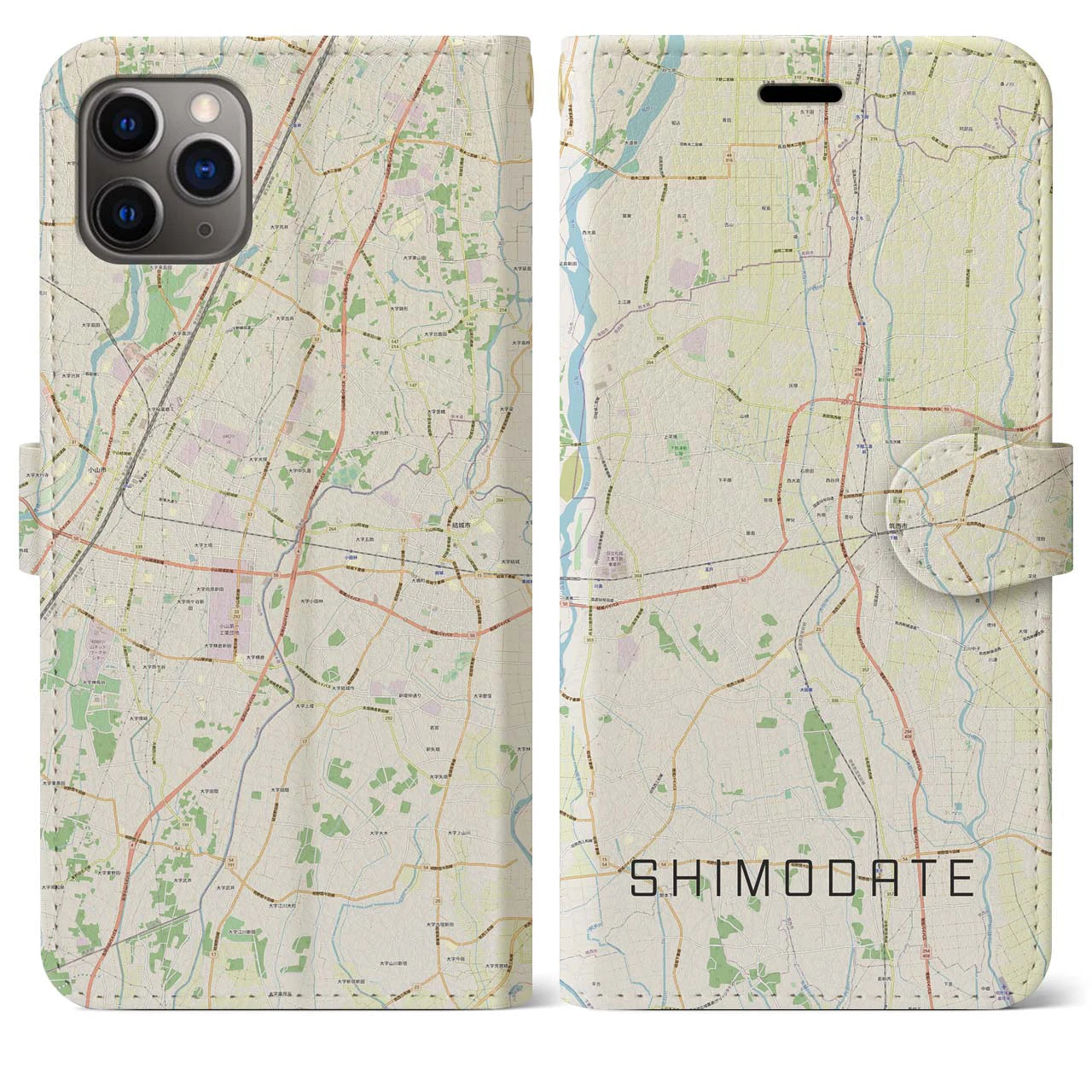 【下館(茨城県)】地図柄iPhoneケース(手帳タイプ)ナチュラル・iPhone 11 Pro Max 用
