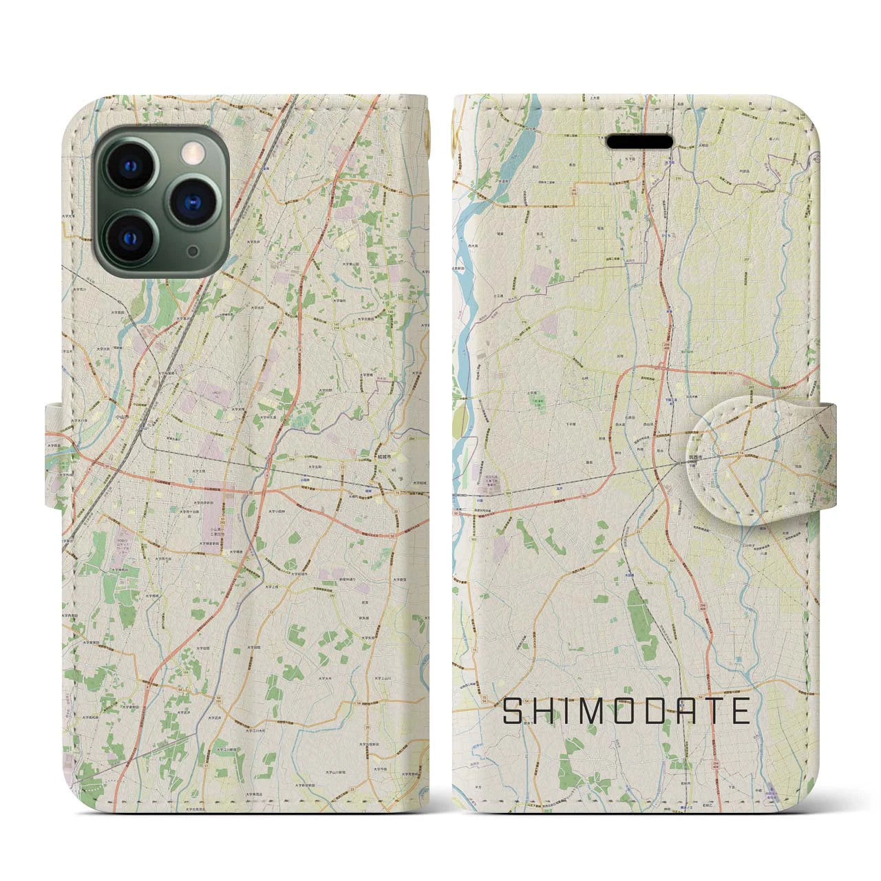 【下館(茨城県)】地図柄iPhoneケース(手帳タイプ)ナチュラル・iPhone 11 Pro 用