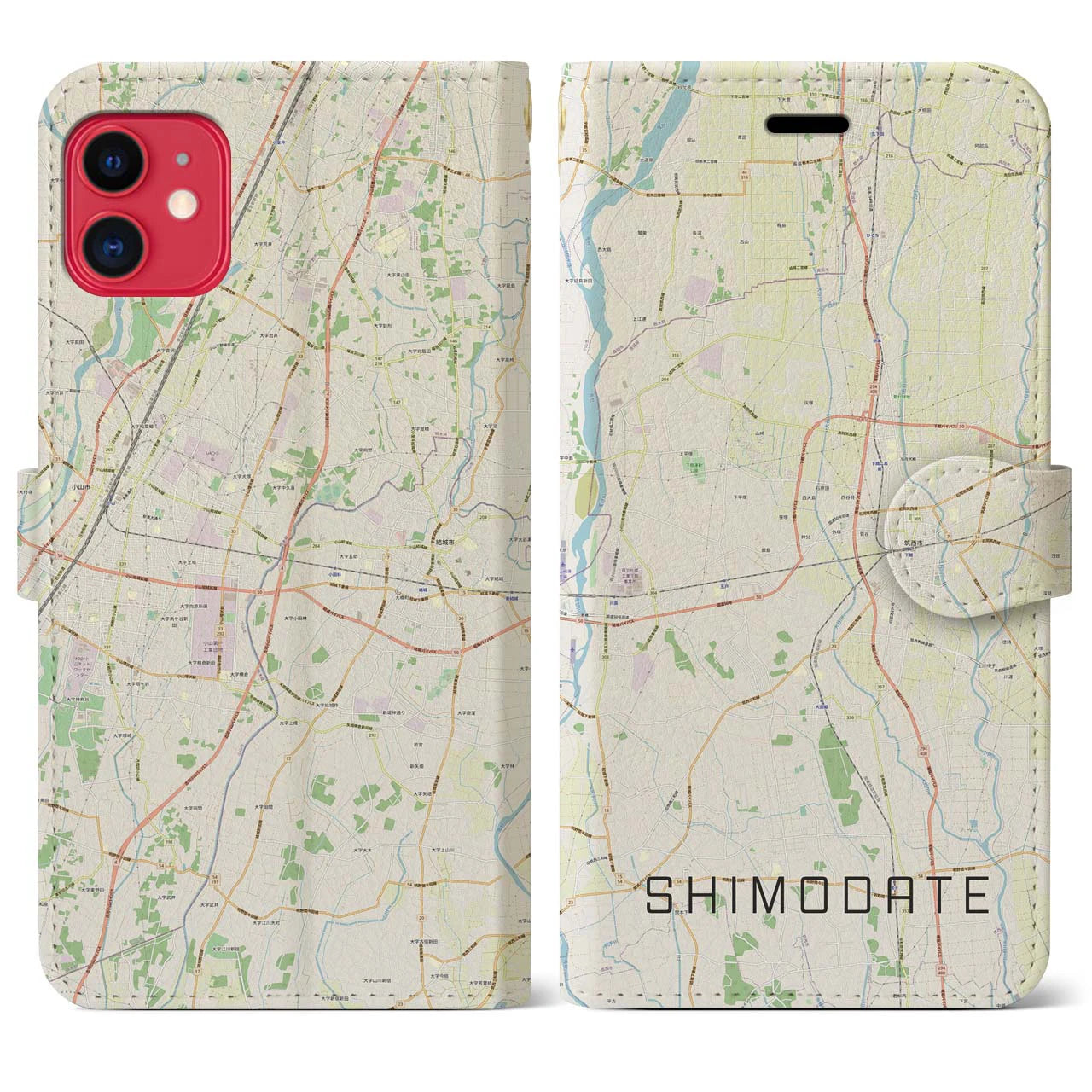 【下館(茨城県)】地図柄iPhoneケース(手帳タイプ)ナチュラル・iPhone 11 用