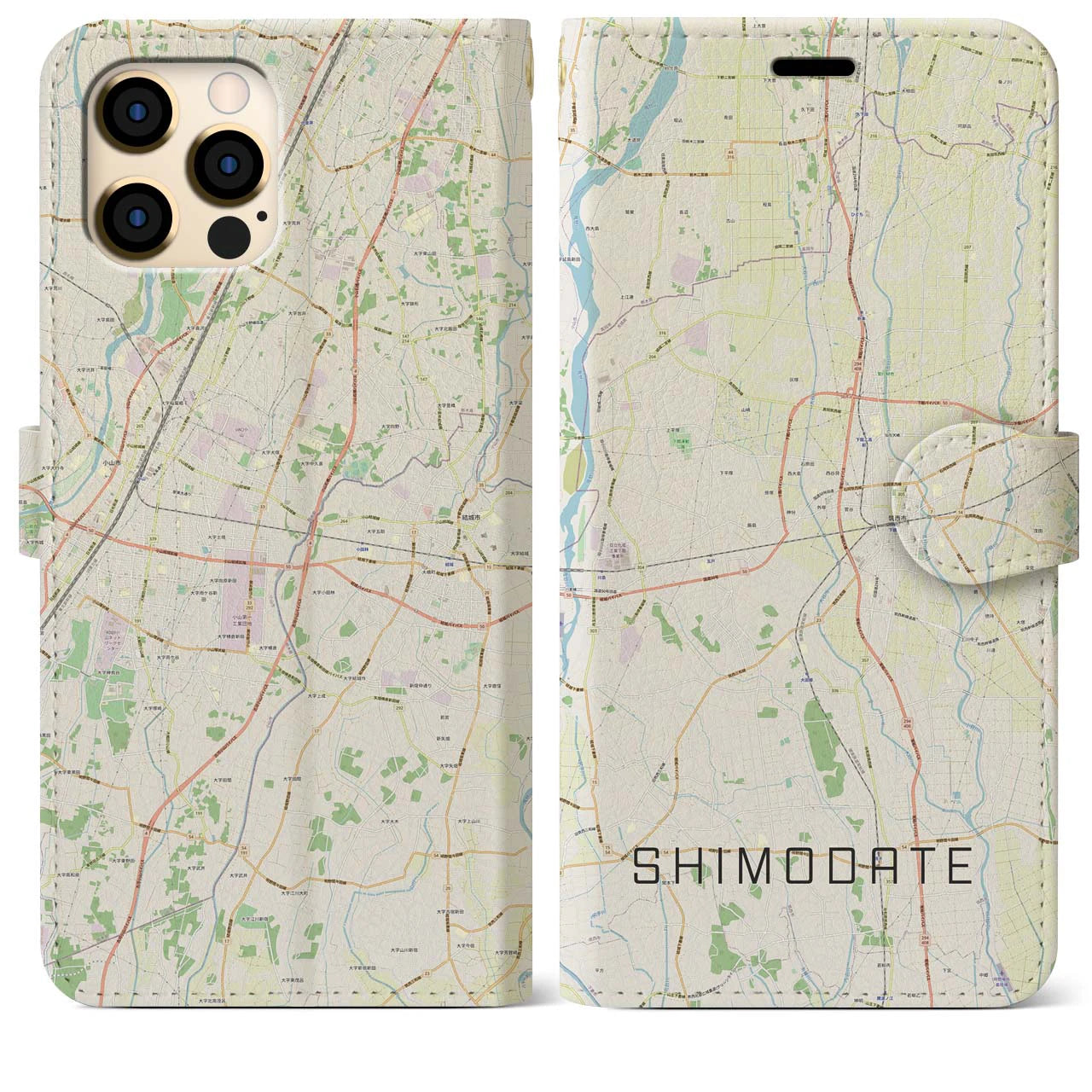 【下館(茨城県)】地図柄iPhoneケース(手帳タイプ)ナチュラル・iPhone 12 Pro Max 用
