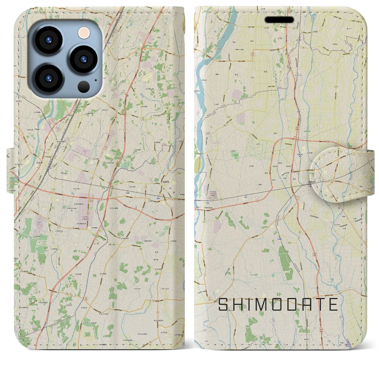 【下館(茨城県)】地図柄iPhoneケース(手帳タイプ)ナチュラル・iPhone 13 Pro Max 用