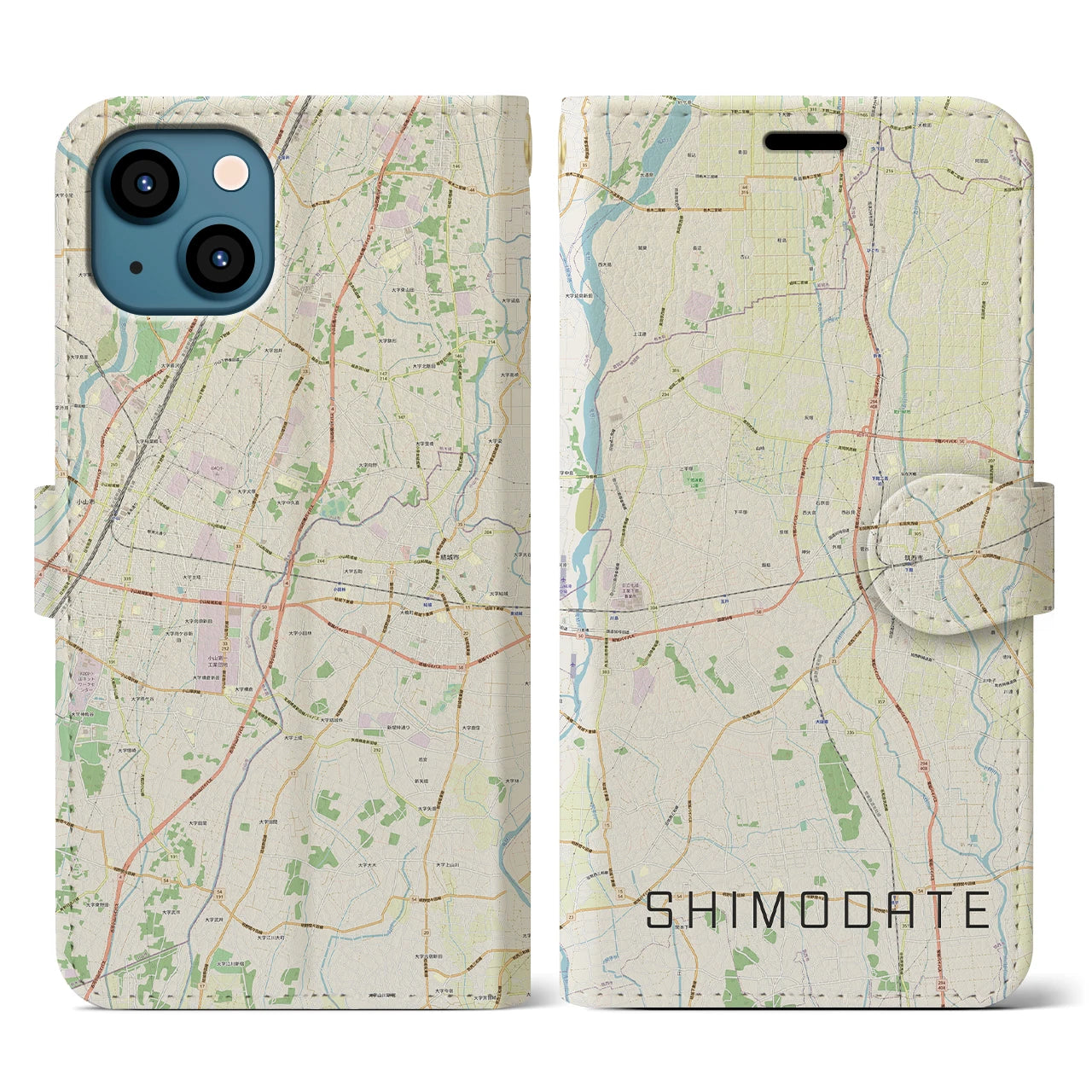【下館(茨城県)】地図柄iPhoneケース(手帳タイプ)ナチュラル・iPhone 13 用