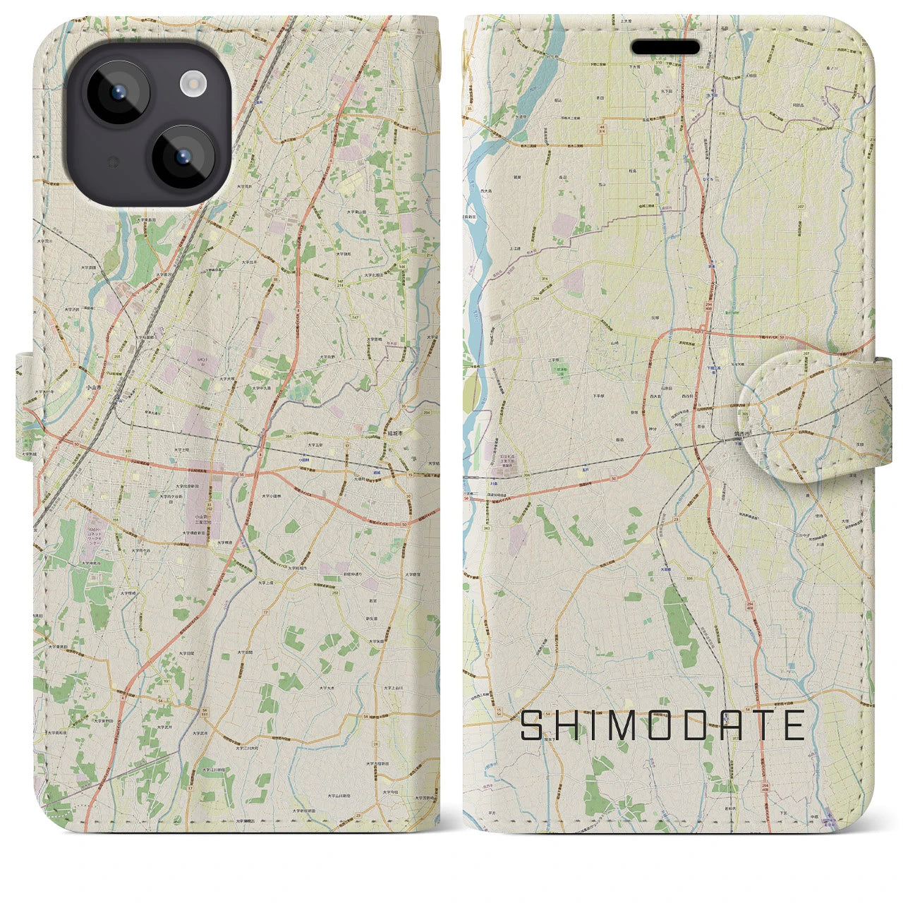 【下館(茨城県)】地図柄iPhoneケース(手帳タイプ)ナチュラル・iPhone 14 Plus 用