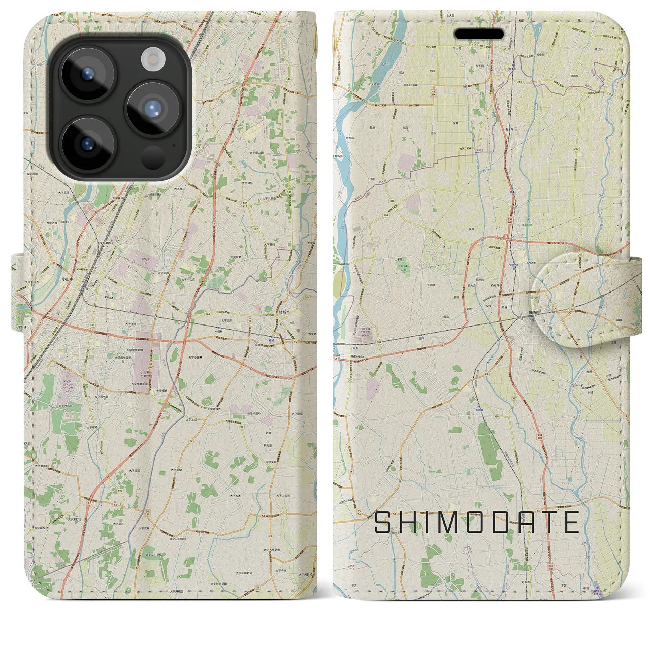 【下館(茨城県)】地図柄iPhoneケース(手帳タイプ)ナチュラル・iPhone 15 Pro Max 用