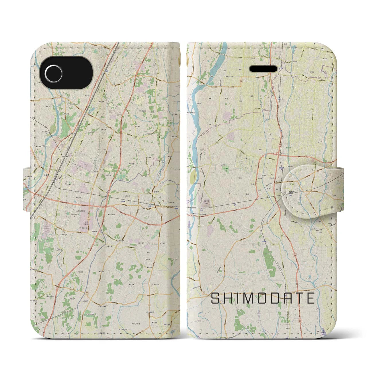 【下館(茨城県)】地図柄iPhoneケース(手帳タイプ)ナチュラル・iPhone SE(第3 / 第2世代) / 8 / 7 / 6s / 6 用