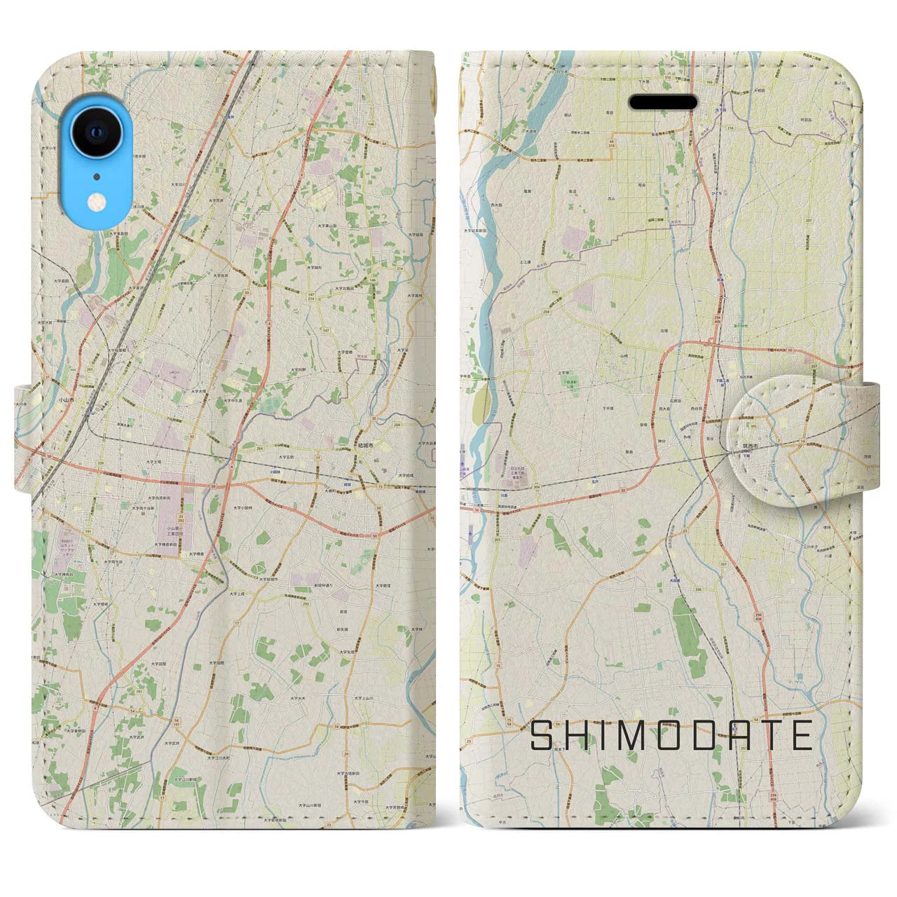 【下館(茨城県)】地図柄iPhoneケース(手帳タイプ)ナチュラル・iPhone XR 用