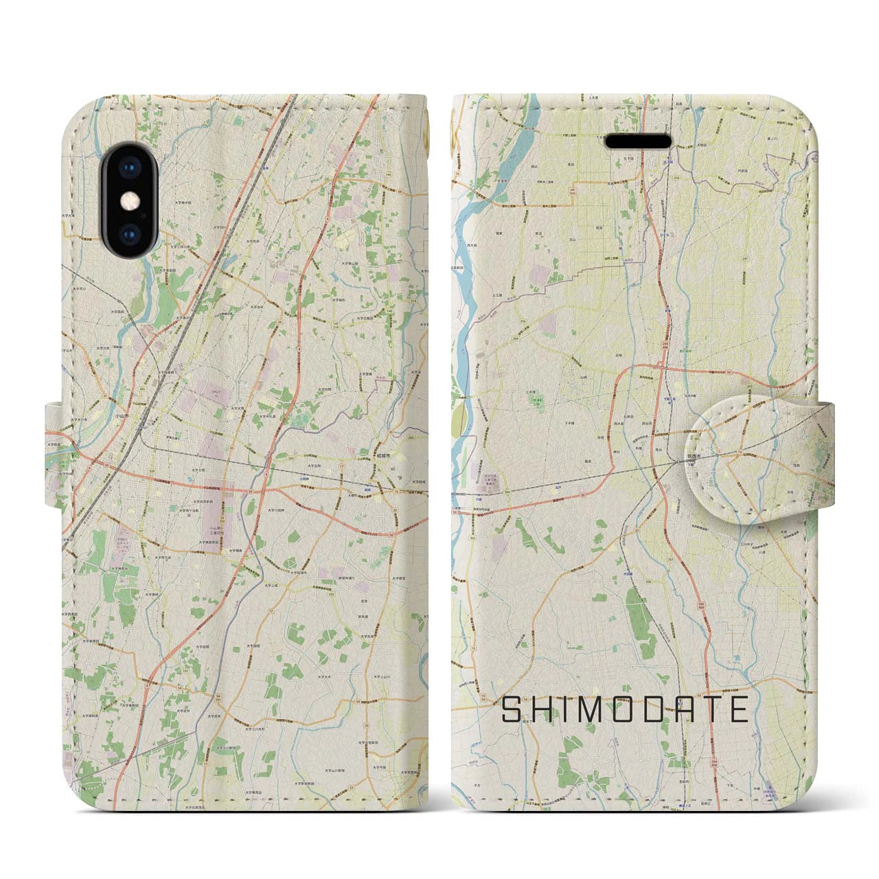 【下館(茨城県)】地図柄iPhoneケース(手帳タイプ)ナチュラル・iPhone XS / X 用