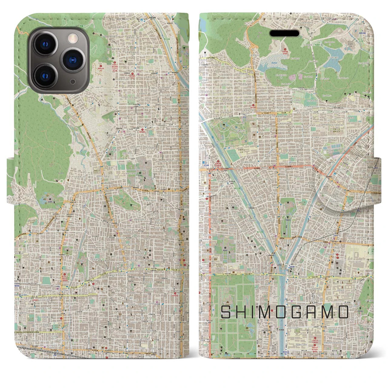 【下鴨(京都府)】地図柄iPhoneケース(手帳タイプ)ナチュラル・iPhone 11 Pro Max 用