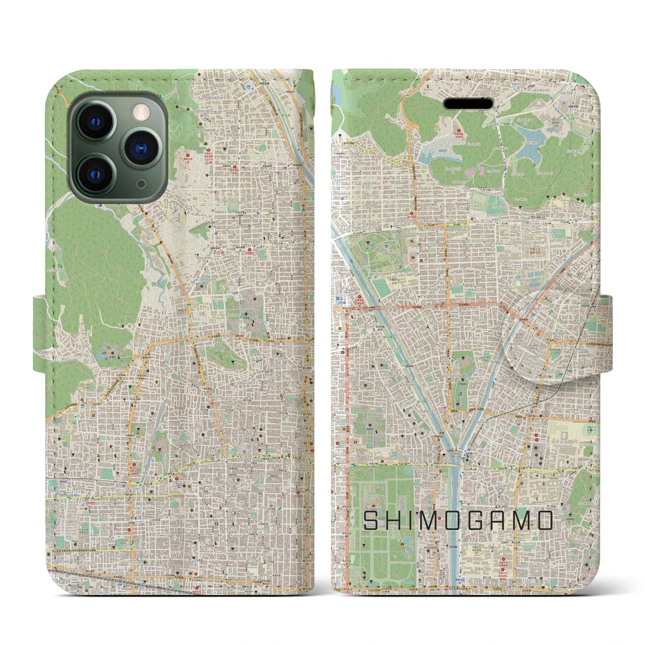 【下鴨(京都府)】地図柄iPhoneケース(手帳タイプ)ナチュラル・iPhone 11 Pro 用