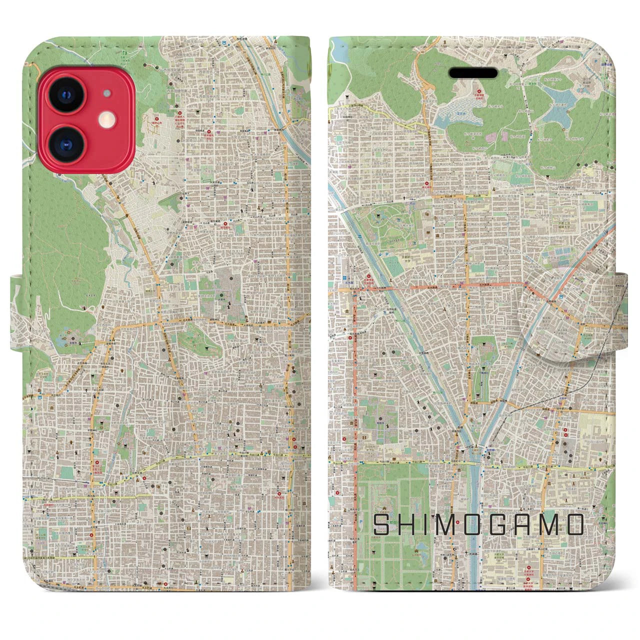 【下鴨(京都府)】地図柄iPhoneケース(手帳タイプ)ナチュラル・iPhone 11 用
