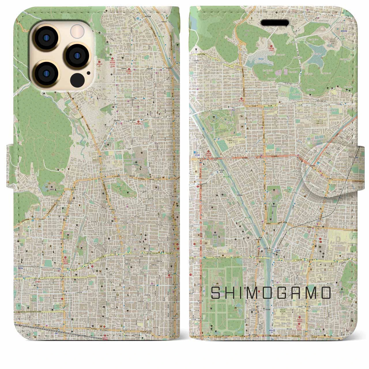 【下鴨(京都府)】地図柄iPhoneケース(手帳タイプ)ナチュラル・iPhone 12 Pro Max 用