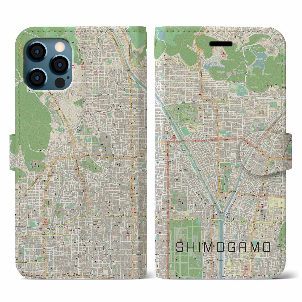 【下鴨(京都府)】地図柄iPhoneケース(手帳タイプ)ナチュラル・iPhone 12 / 12 Pro 用