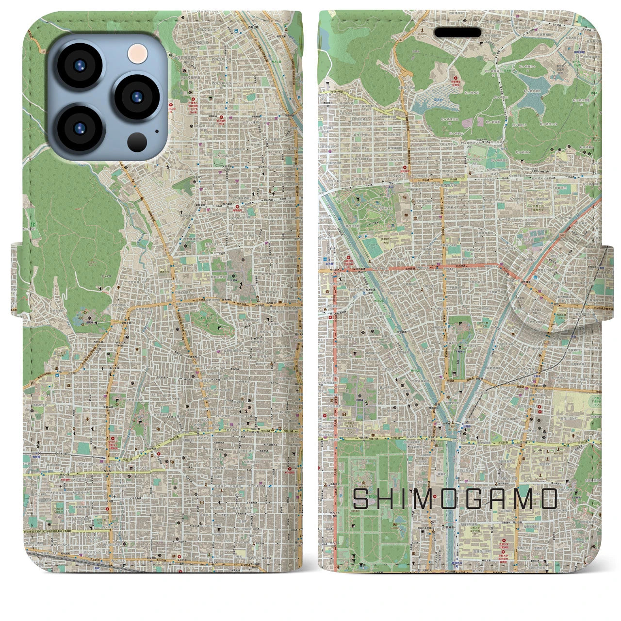 【下鴨(京都府)】地図柄iPhoneケース(手帳タイプ)ナチュラル・iPhone 13 Pro Max 用