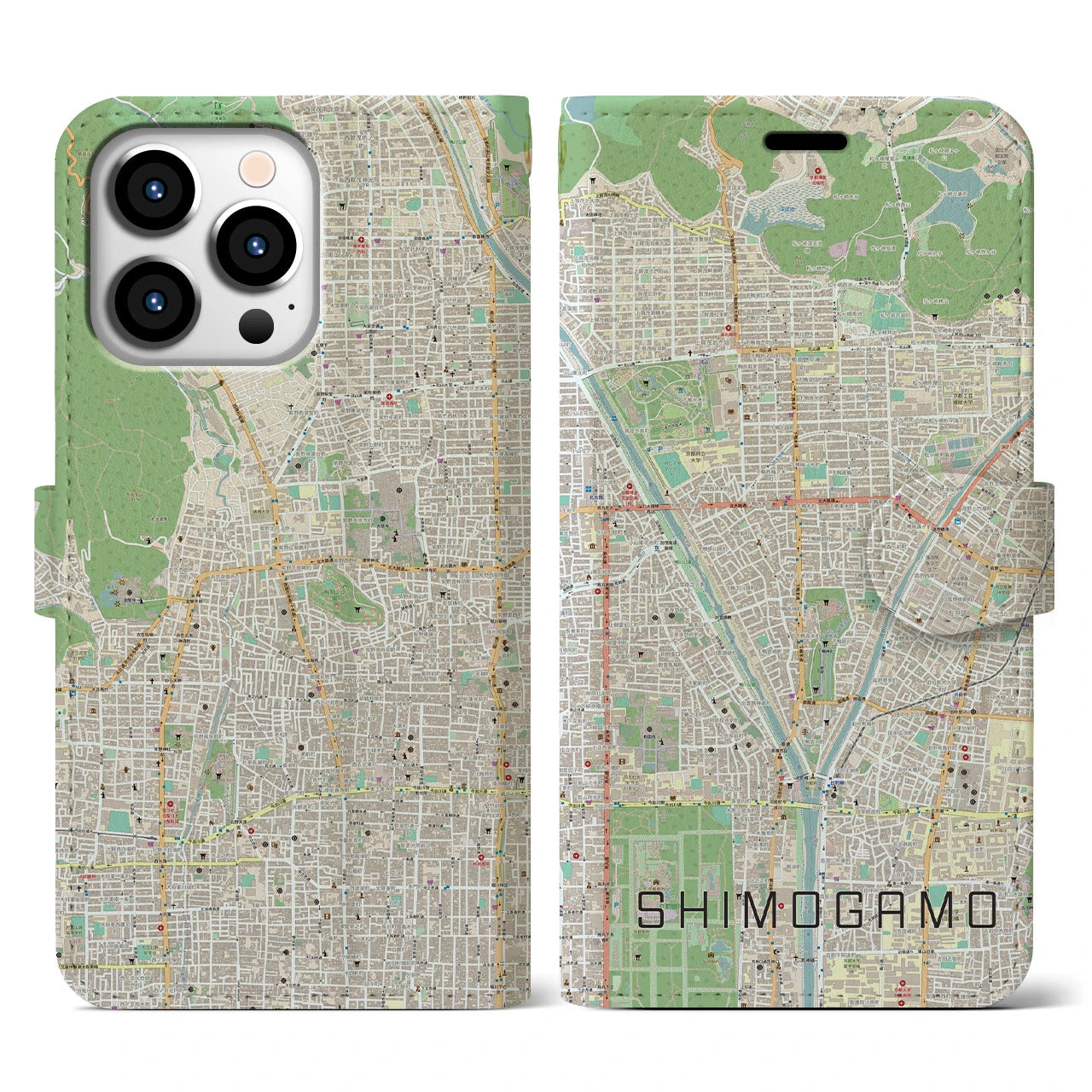 【下鴨(京都府)】地図柄iPhoneケース(手帳タイプ)ナチュラル・iPhone 13 Pro 用