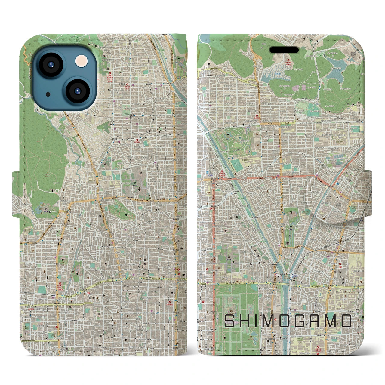 【下鴨(京都府)】地図柄iPhoneケース(手帳タイプ)ナチュラル・iPhone 13 用
