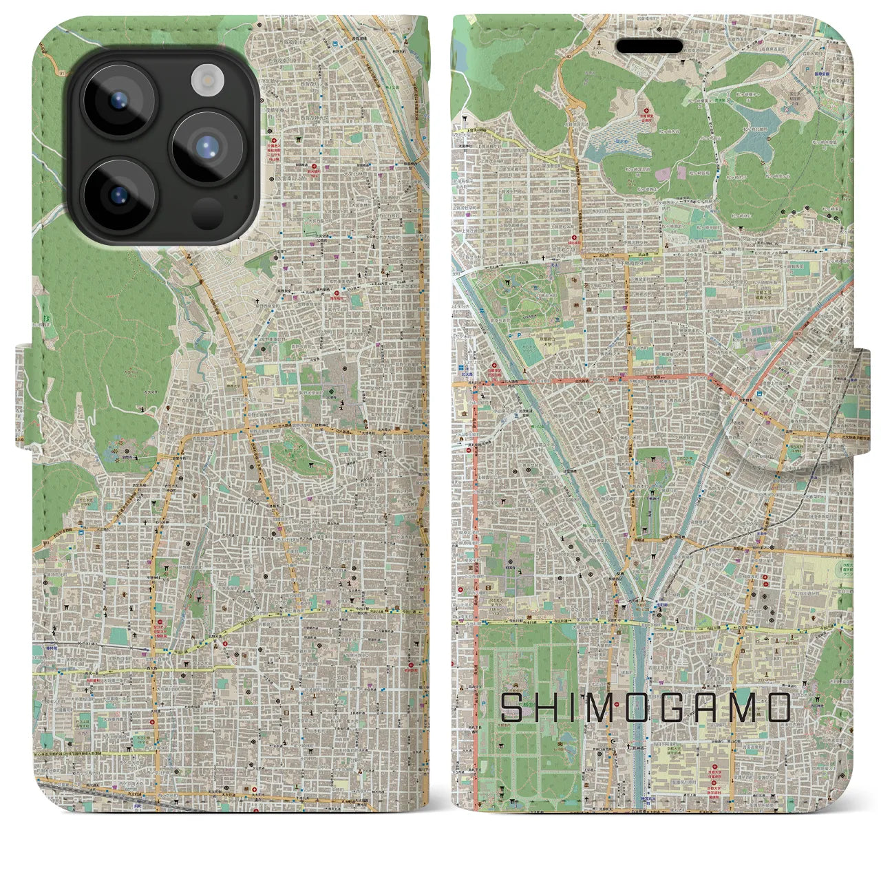 【下鴨(京都府)】地図柄iPhoneケース(手帳タイプ)ナチュラル・iPhone 15 Pro Max 用