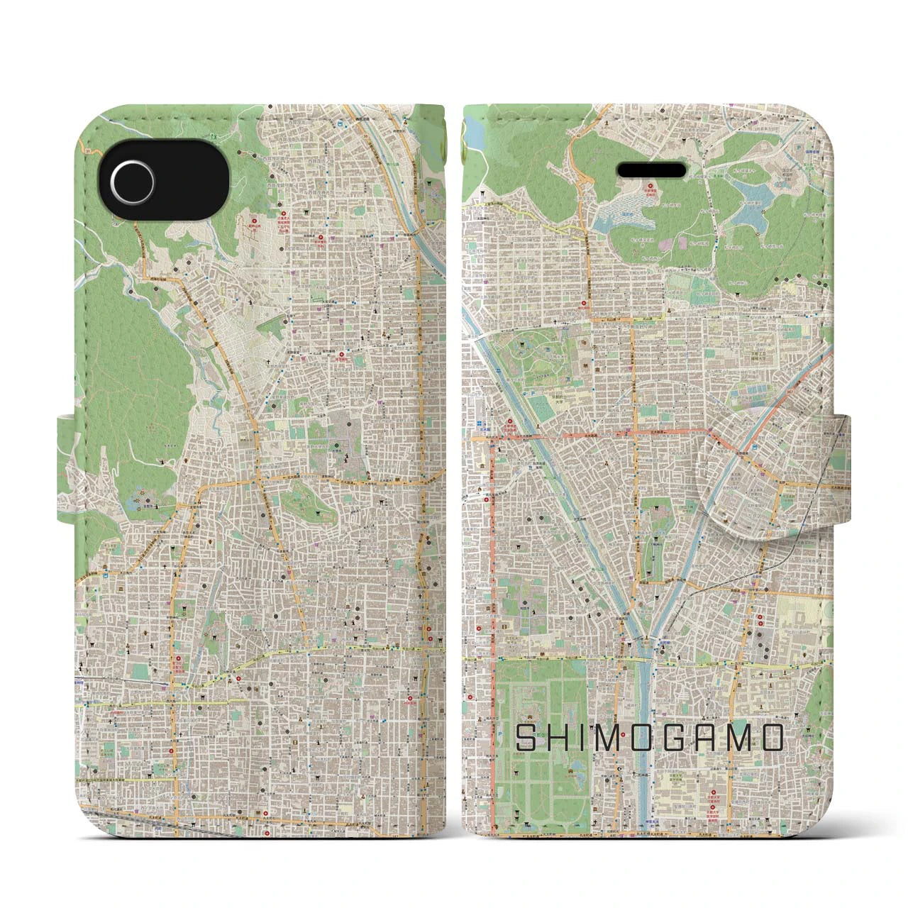 【下鴨(京都府)】地図柄iPhoneケース(手帳タイプ)ナチュラル・iPhone SE(第3 / 第2世代) / 8 / 7 / 6s / 6 用