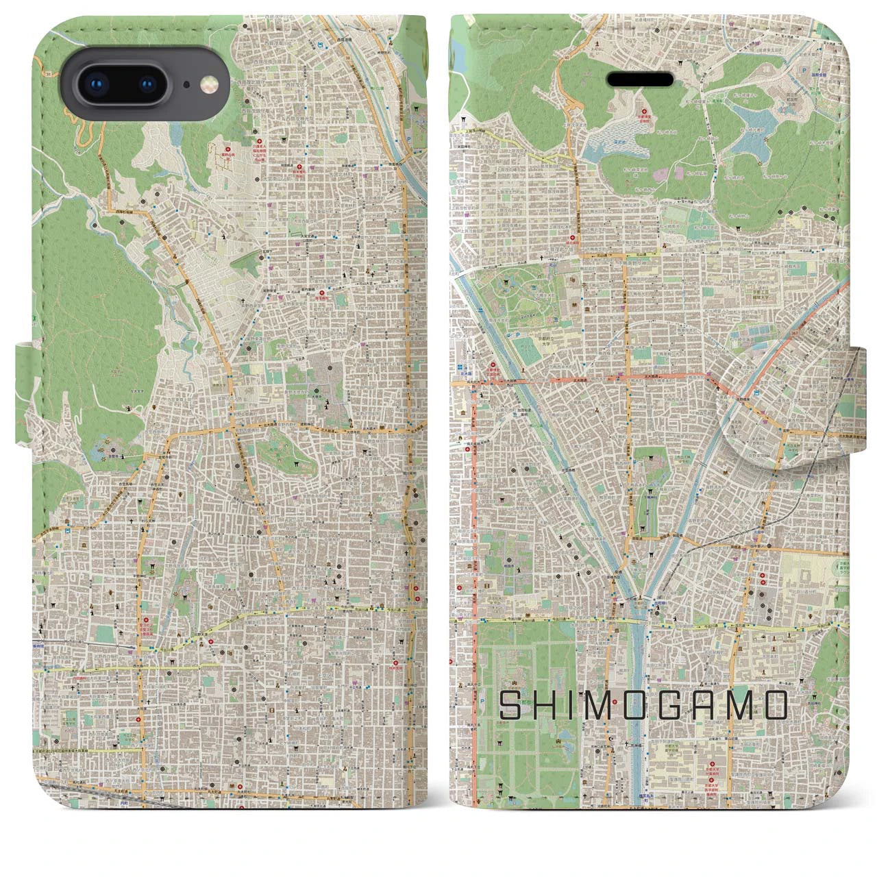 【下鴨(京都府)】地図柄iPhoneケース(手帳タイプ)ナチュラル・iPhone 8Plus /7Plus / 6sPlus / 6Plus 用