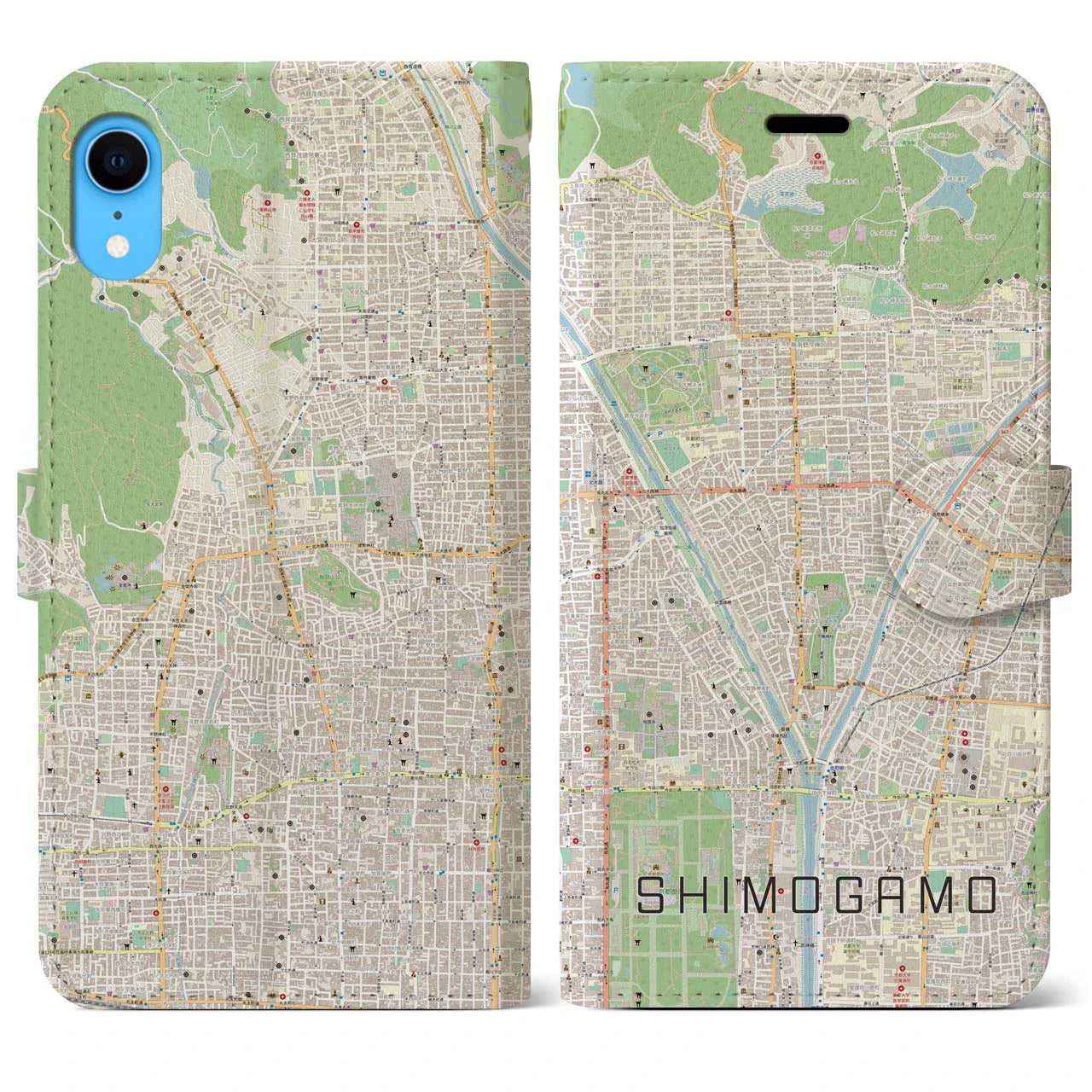【下鴨(京都府)】地図柄iPhoneケース(手帳タイプ)ナチュラル・iPhone XR 用