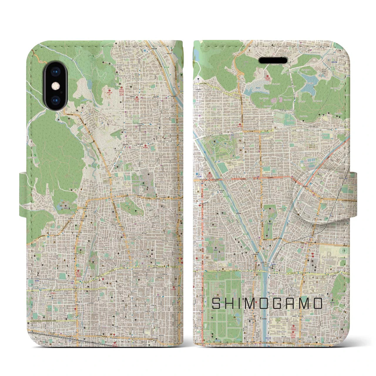 【下鴨(京都府)】地図柄iPhoneケース(手帳タイプ)ナチュラル・iPhone XS / X 用