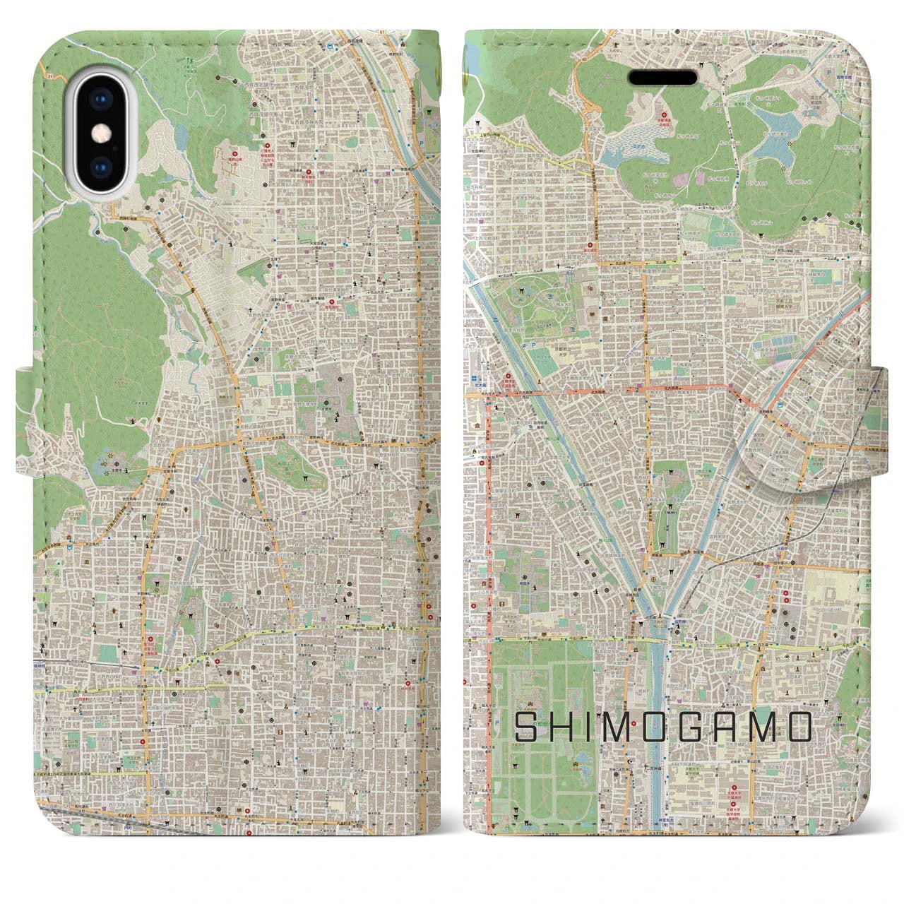 【下鴨(京都府)】地図柄iPhoneケース(手帳タイプ)ナチュラル・iPhone XS Max 用