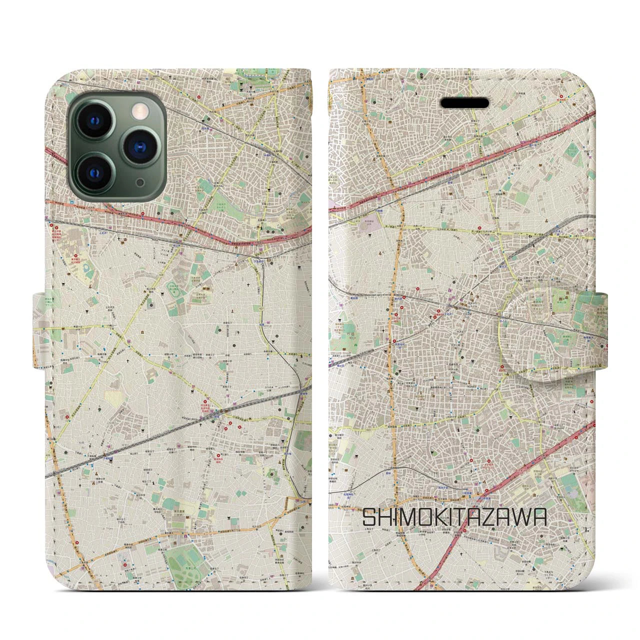 【下北沢(東京都)】地図柄iPhoneケース(手帳タイプ)ナチュラル・iPhone 11 Pro 用