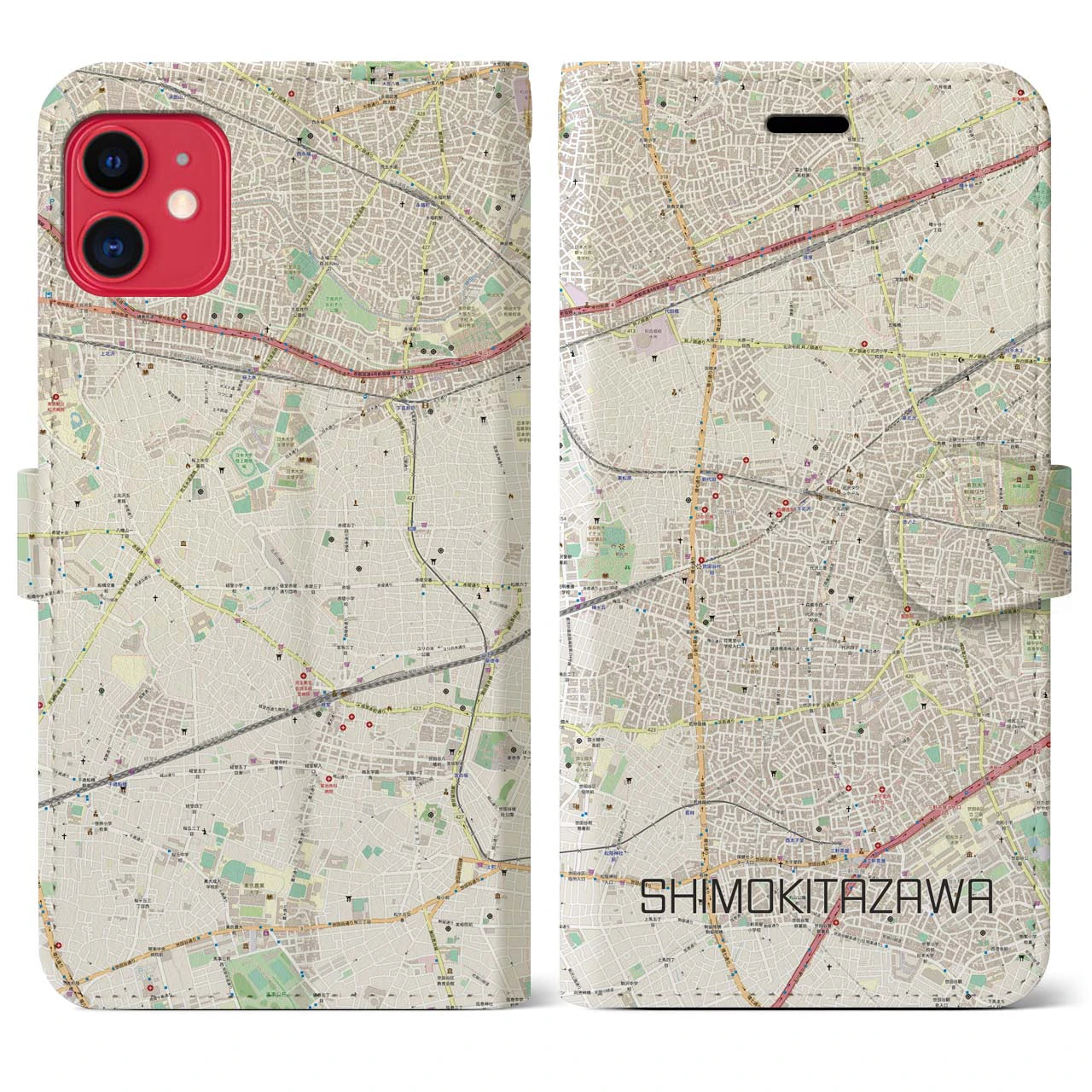 【下北沢(東京都)】地図柄iPhoneケース(手帳タイプ)ナチュラル・iPhone 11 用