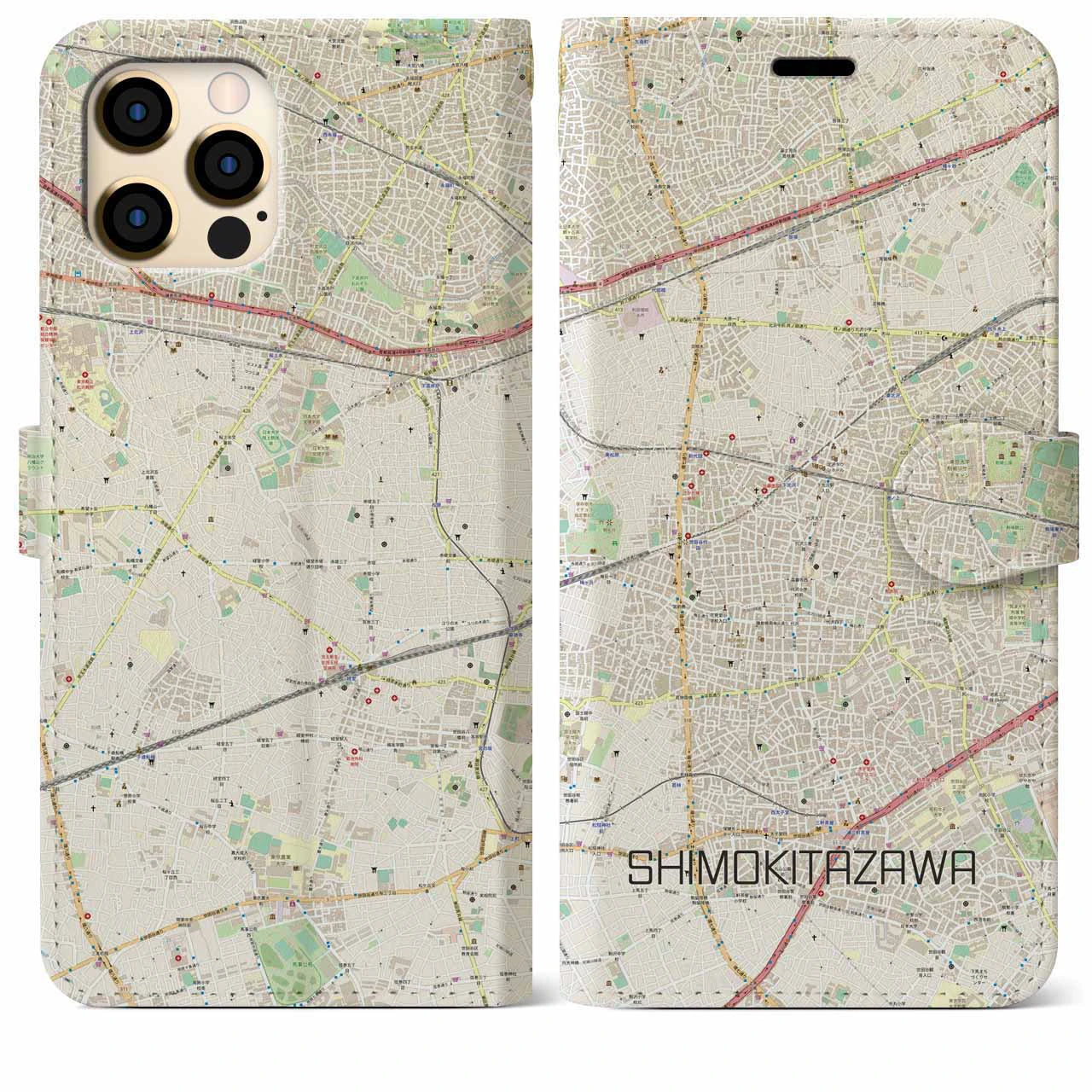 【下北沢(東京都)】地図柄iPhoneケース(手帳タイプ)ナチュラル・iPhone 12 Pro Max 用