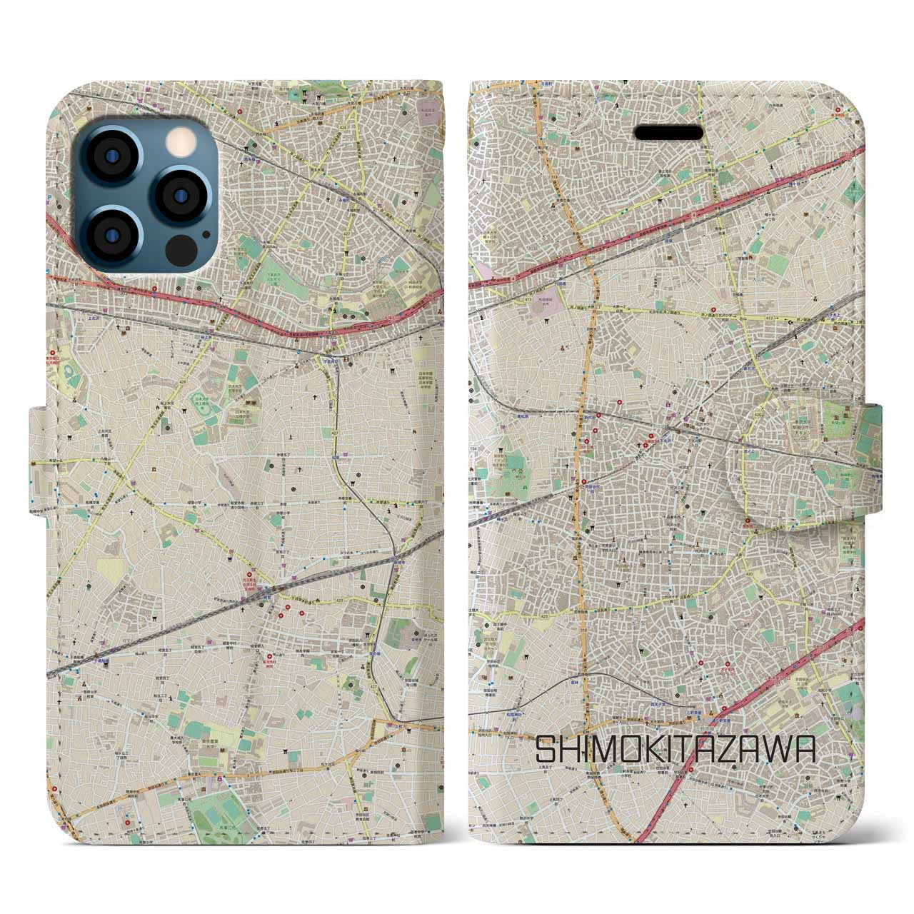 【下北沢(東京都)】地図柄iPhoneケース(手帳タイプ)ナチュラル・iPhone 12 / 12 Pro 用
