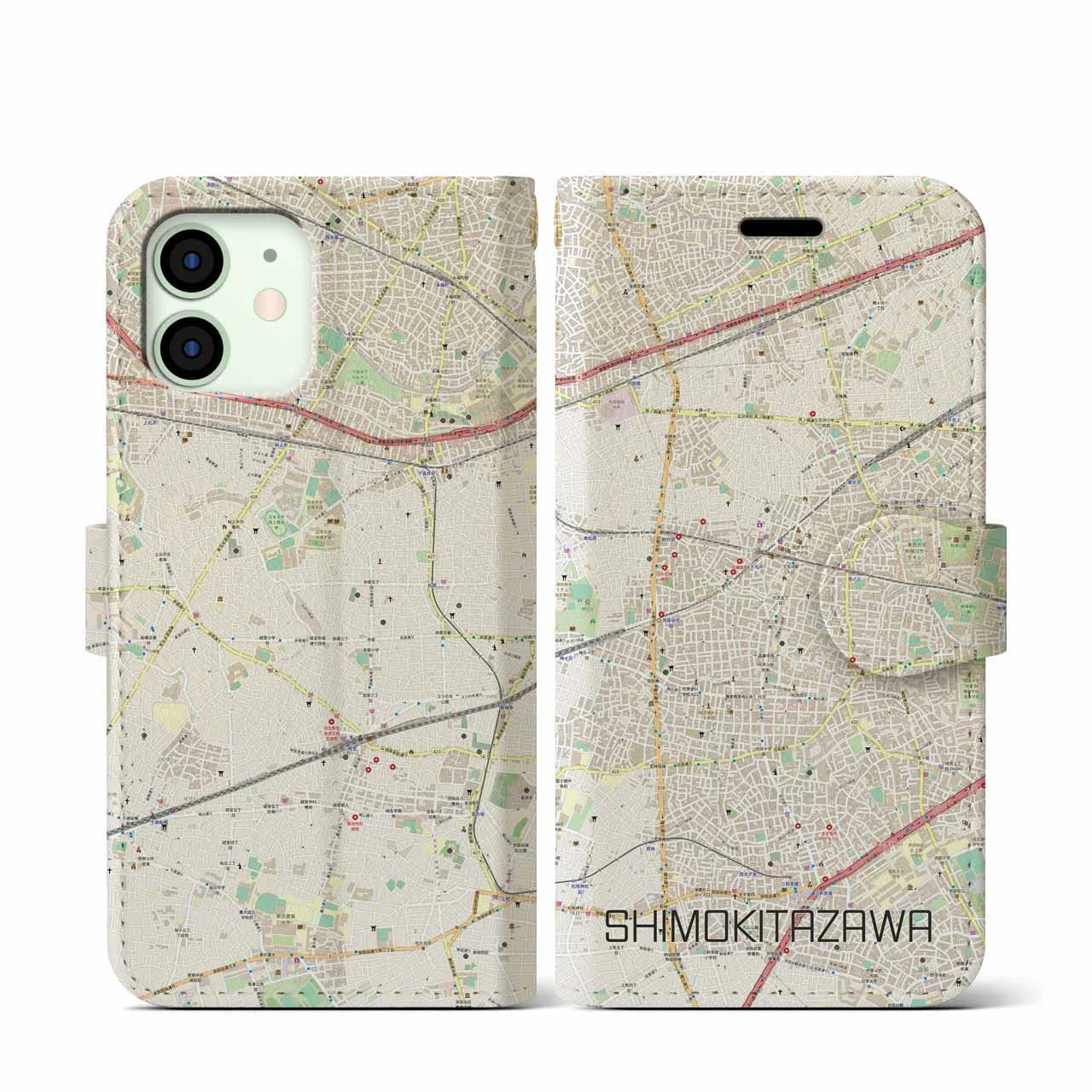 【下北沢(東京都)】地図柄iPhoneケース(手帳タイプ)ナチュラル・iPhone 12 mini 用