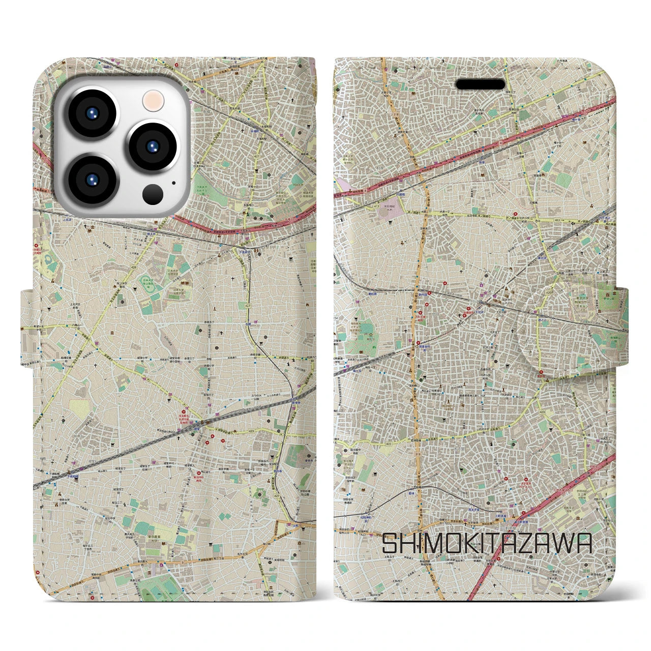 【下北沢(東京都)】地図柄iPhoneケース(手帳タイプ)ナチュラル・iPhone 13 Pro 用