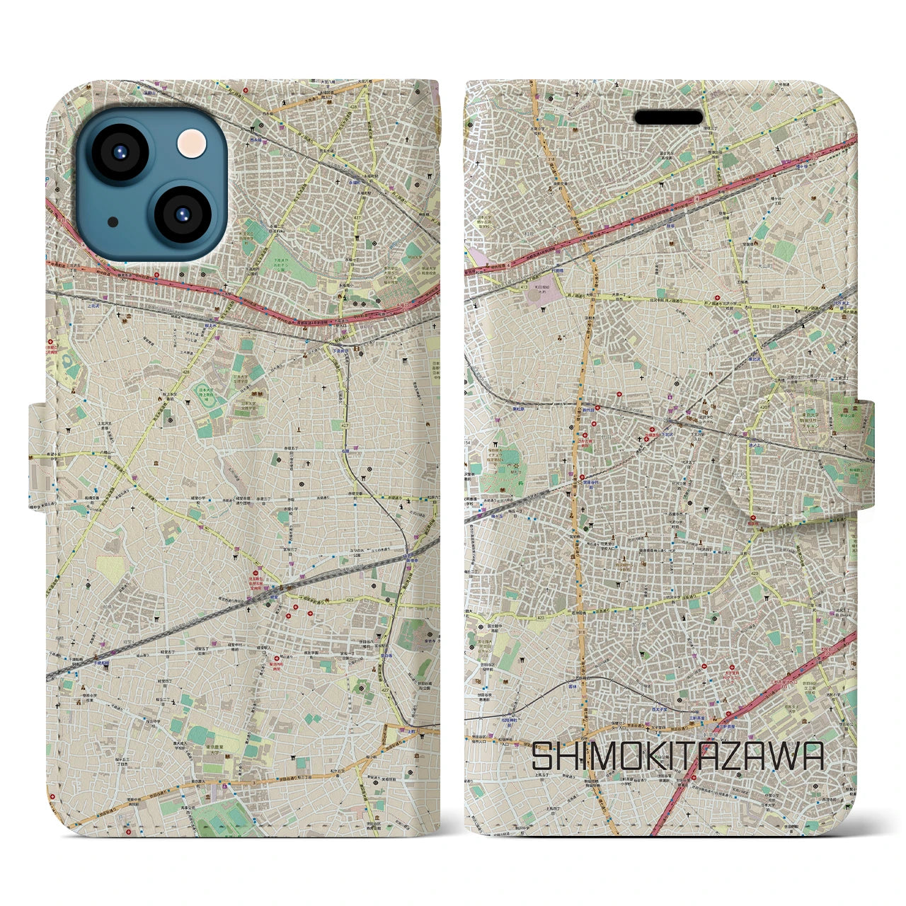【下北沢(東京都)】地図柄iPhoneケース(手帳タイプ)ナチュラル・iPhone 13 用