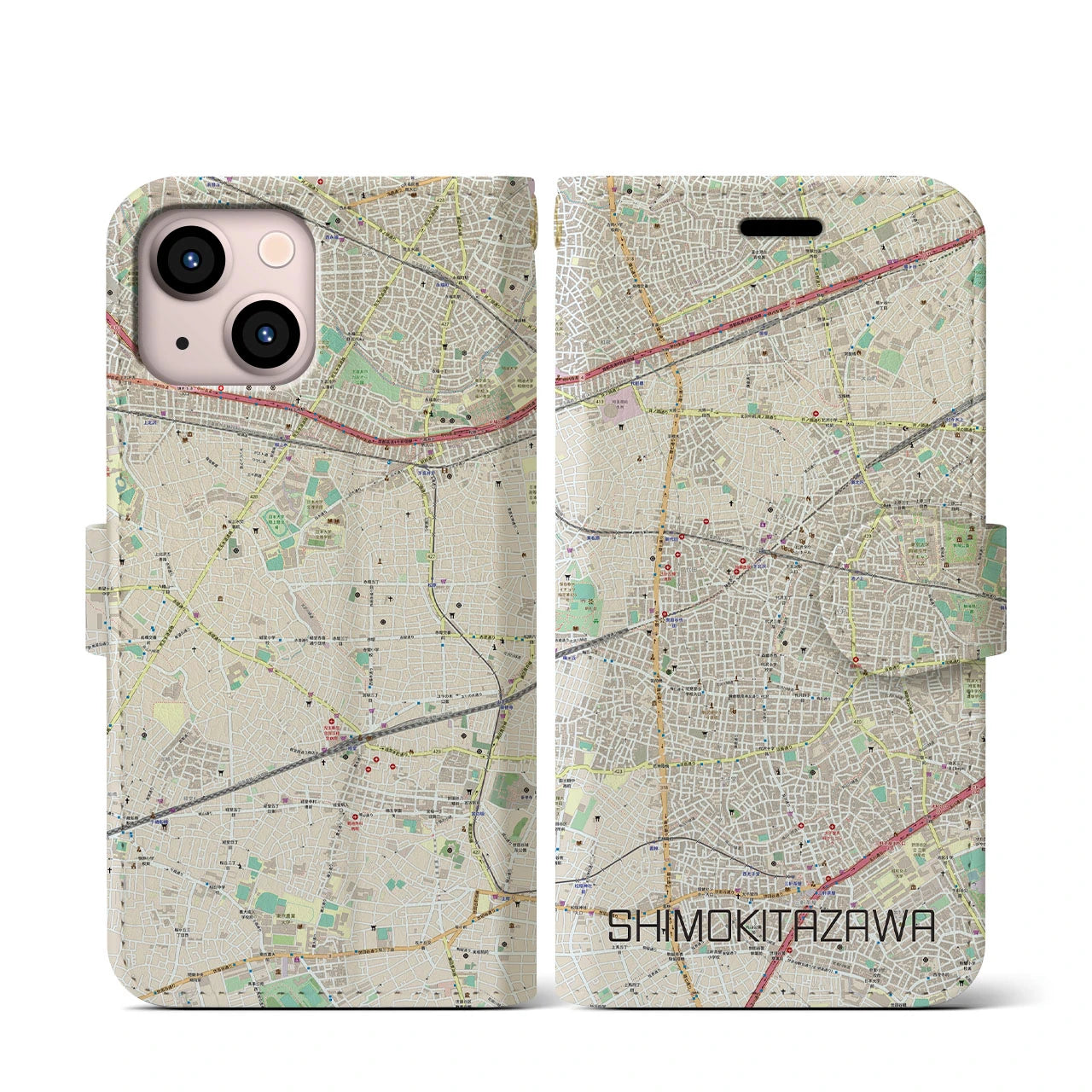 【下北沢(東京都)】地図柄iPhoneケース(手帳タイプ)ナチュラル・iPhone 13 mini 用