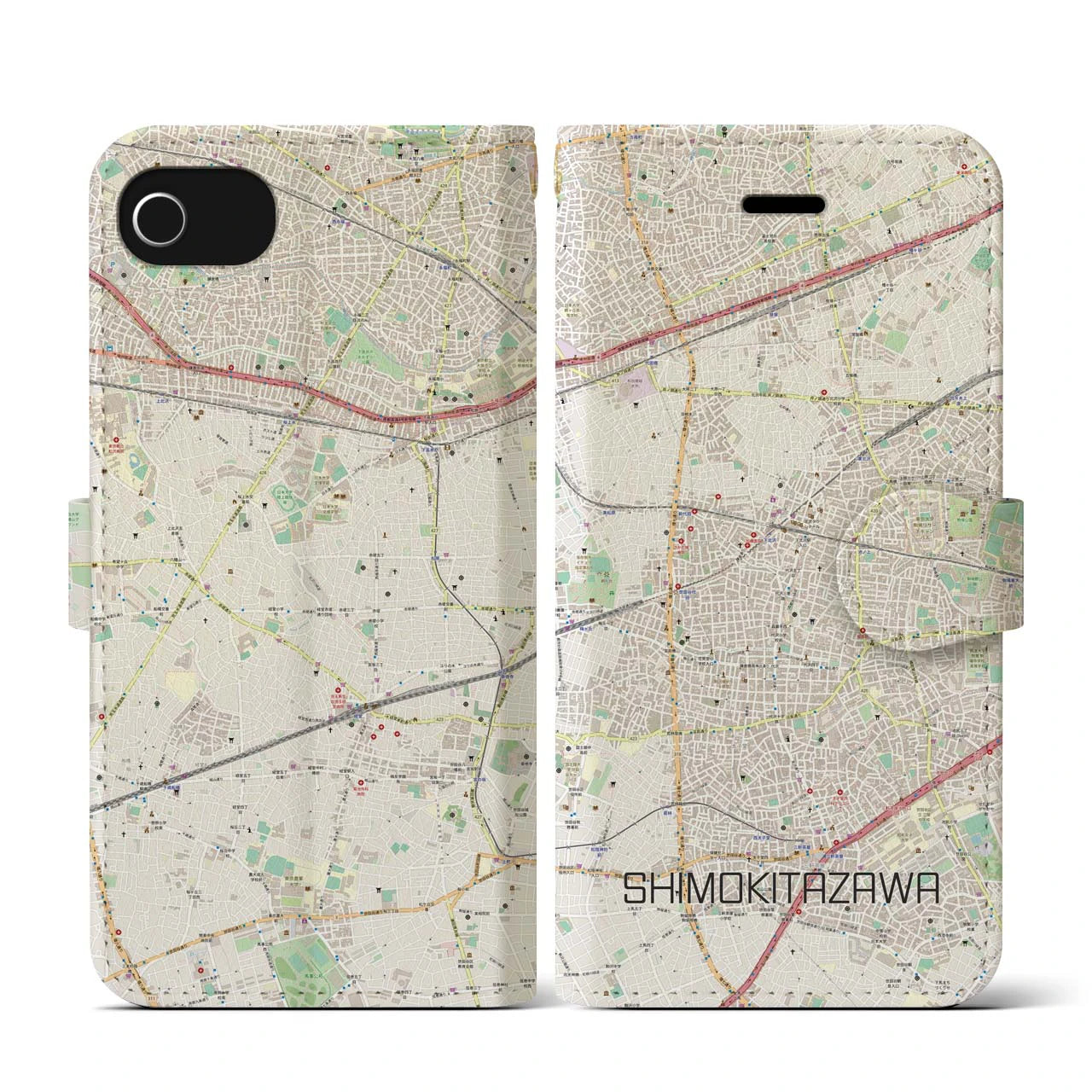 【下北沢(東京都)】地図柄iPhoneケース(手帳タイプ)ナチュラル・iPhone SE(第3 / 第2世代) / 8 / 7 / 6s / 6 用