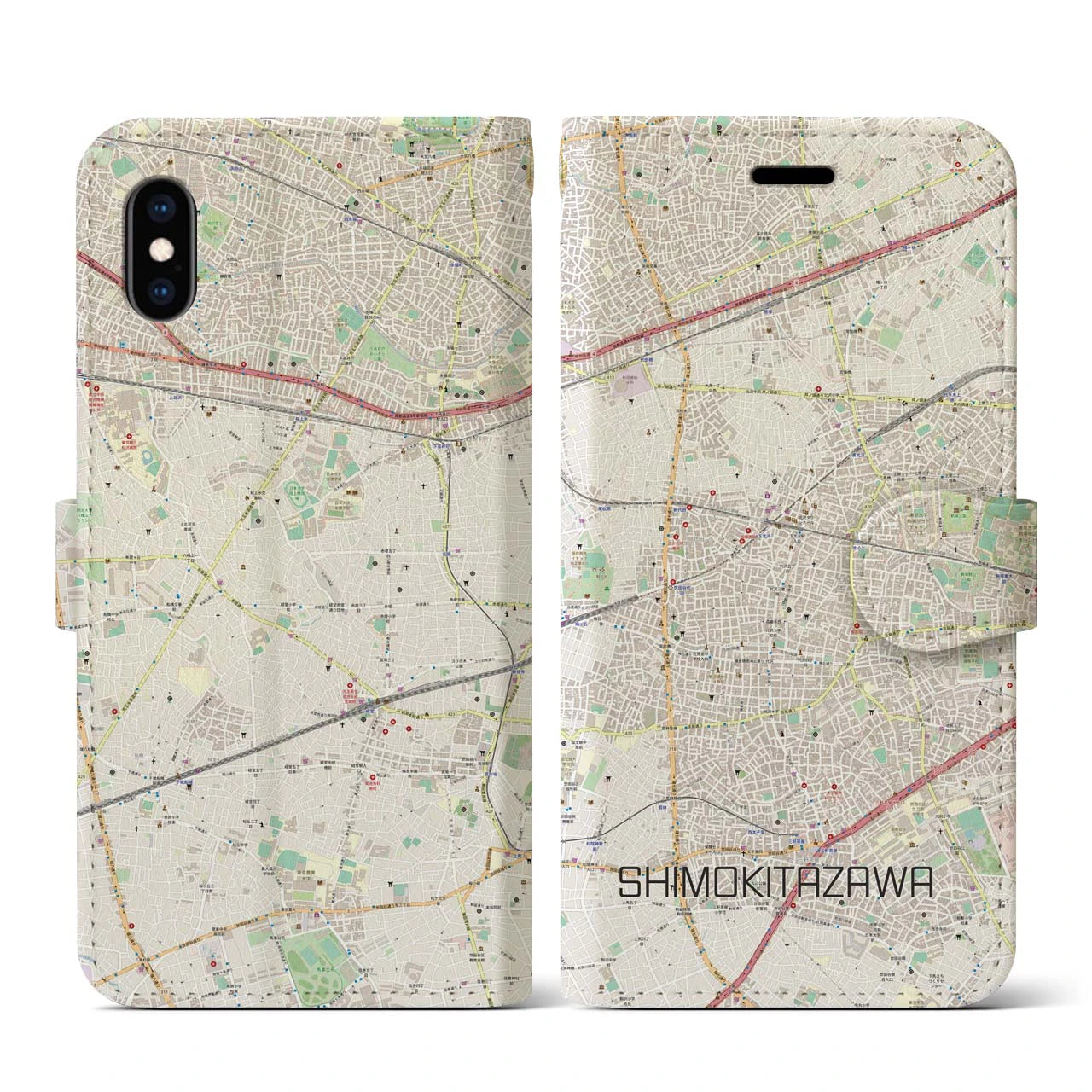 【下北沢(東京都)】地図柄iPhoneケース(手帳タイプ)ナチュラル・iPhone XS / X 用
