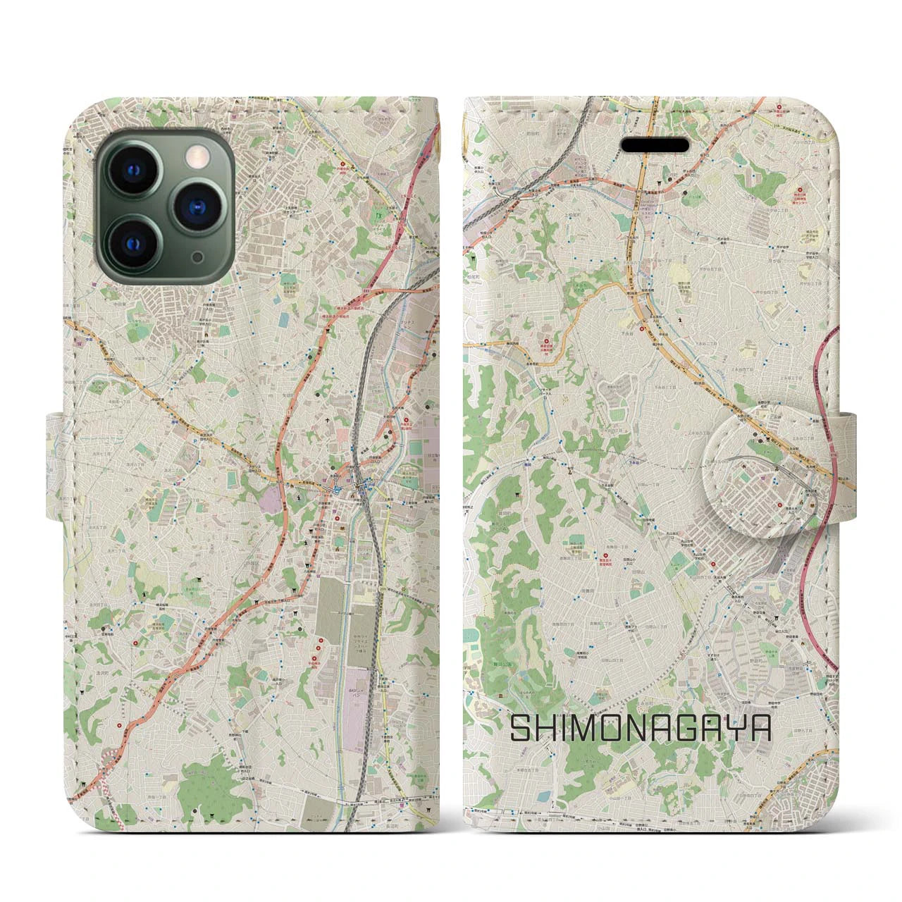 【下永谷(神奈川県)】地図柄iPhoneケース(手帳タイプ)ナチュラル・iPhone 11 Pro 用