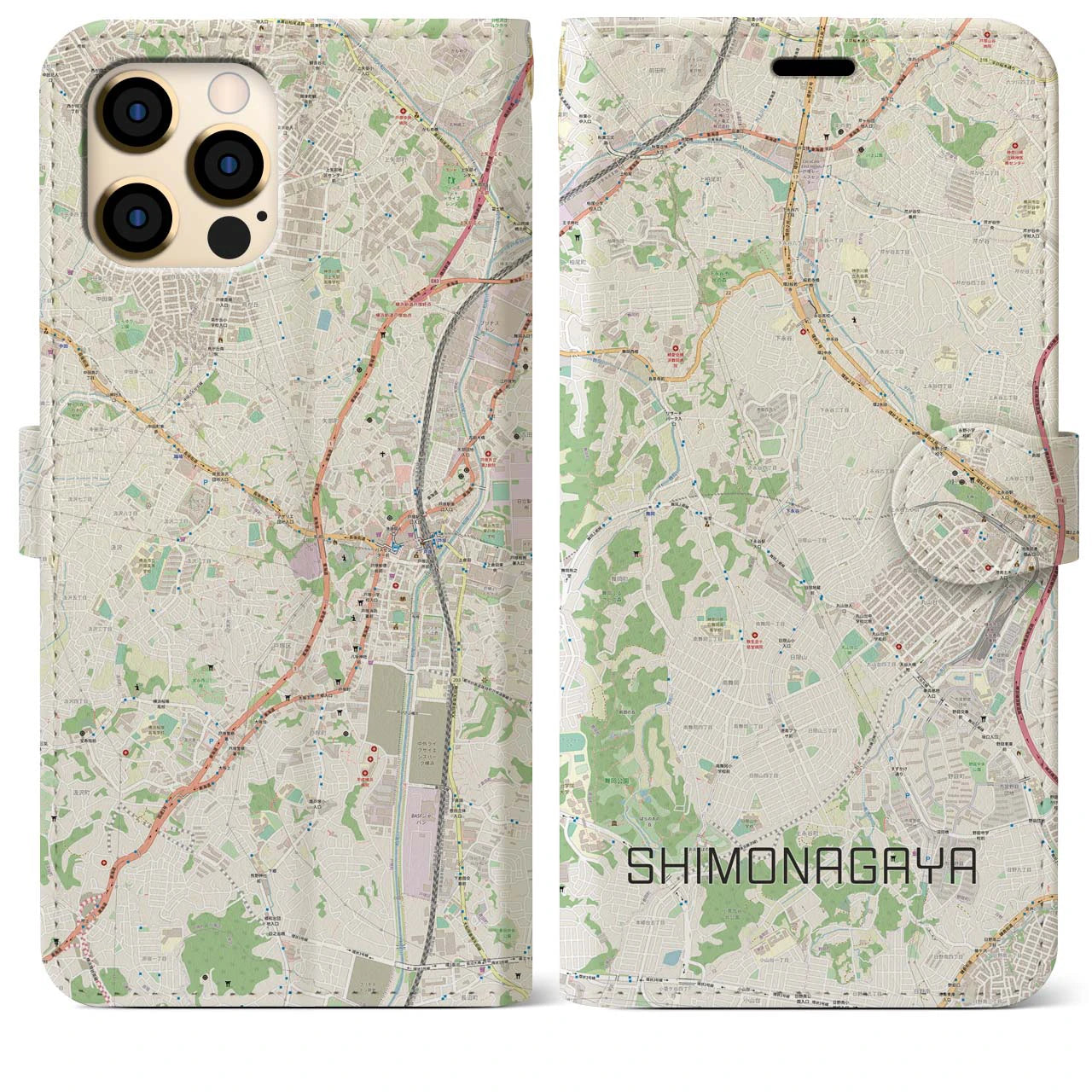 【下永谷(神奈川県)】地図柄iPhoneケース(手帳タイプ)ナチュラル・iPhone 12 Pro Max 用