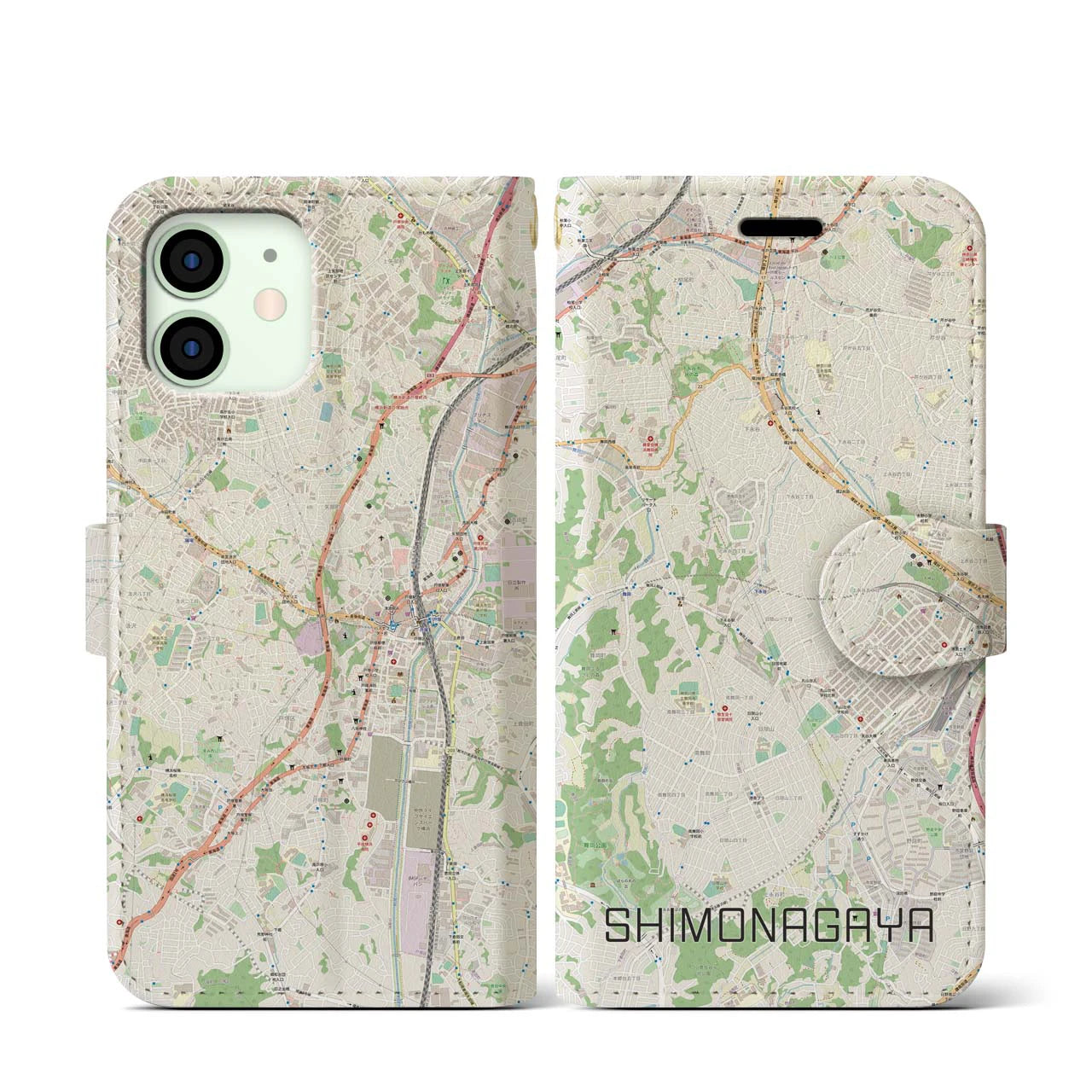 【下永谷(神奈川県)】地図柄iPhoneケース(手帳タイプ)ナチュラル・iPhone 12 mini 用
