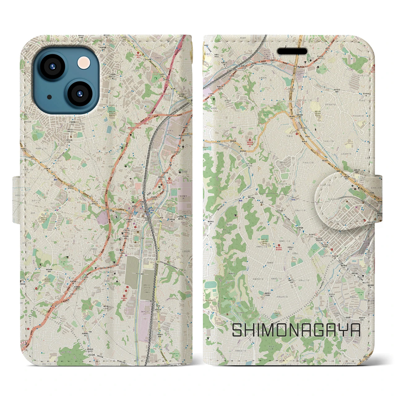 【下永谷(神奈川県)】地図柄iPhoneケース(手帳タイプ)ナチュラル・iPhone 13 用