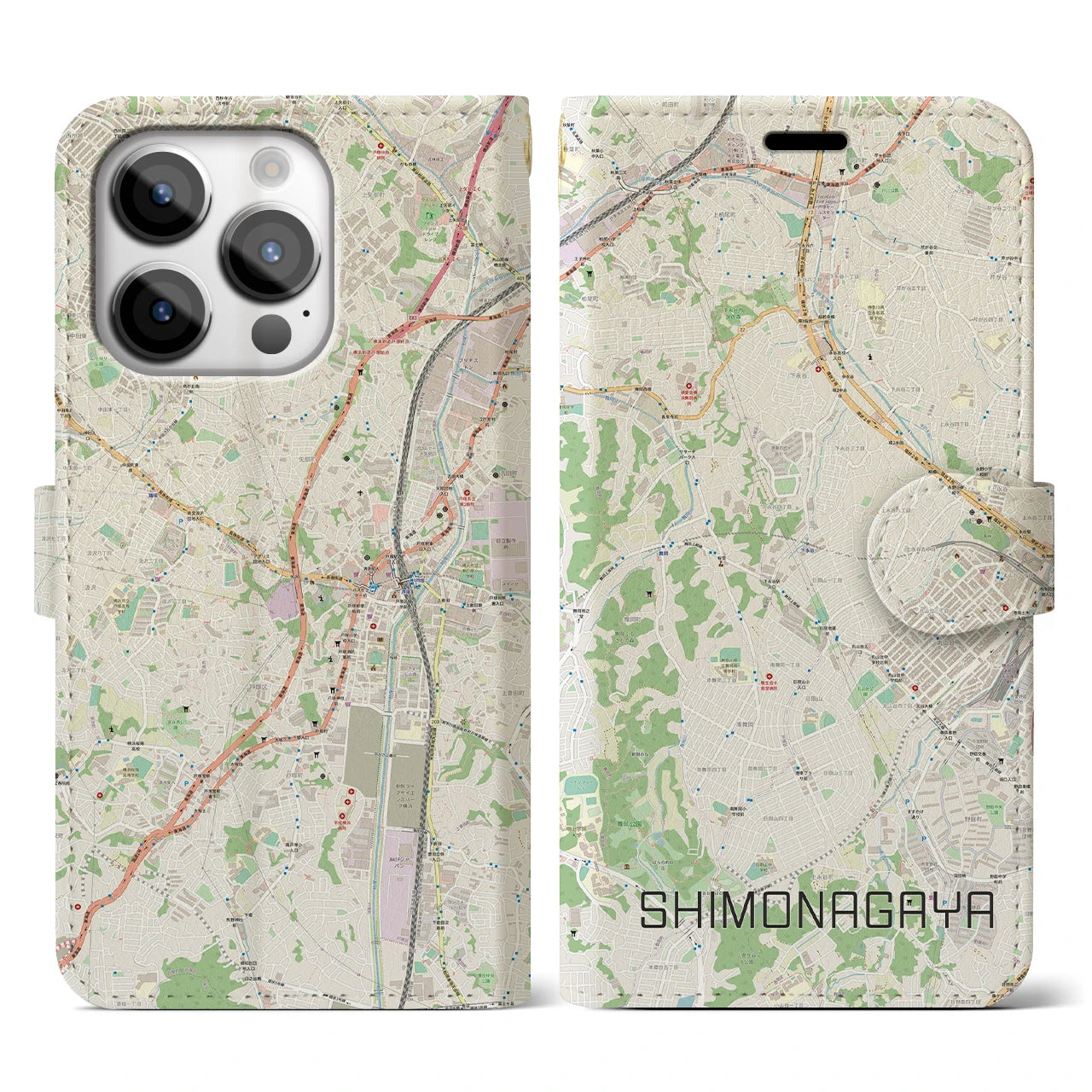 【下永谷(神奈川県)】地図柄iPhoneケース(手帳タイプ)ナチュラル・iPhone 14 Pro 用