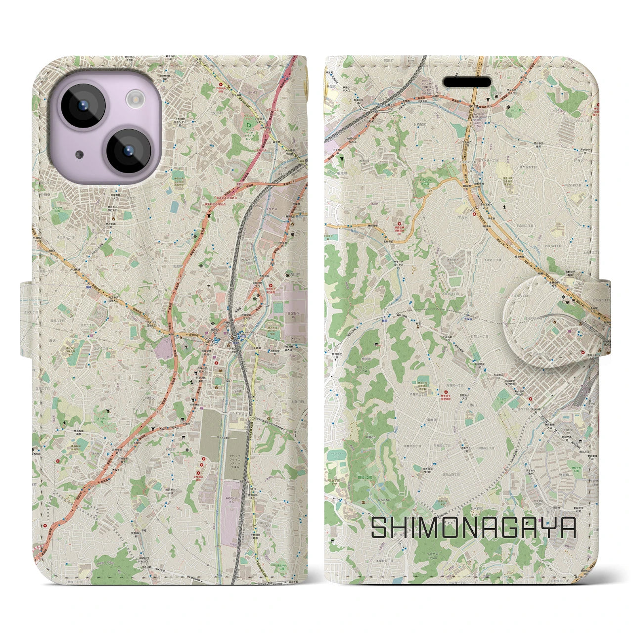 【下永谷(神奈川県)】地図柄iPhoneケース(手帳タイプ)ナチュラル・iPhone 14 用