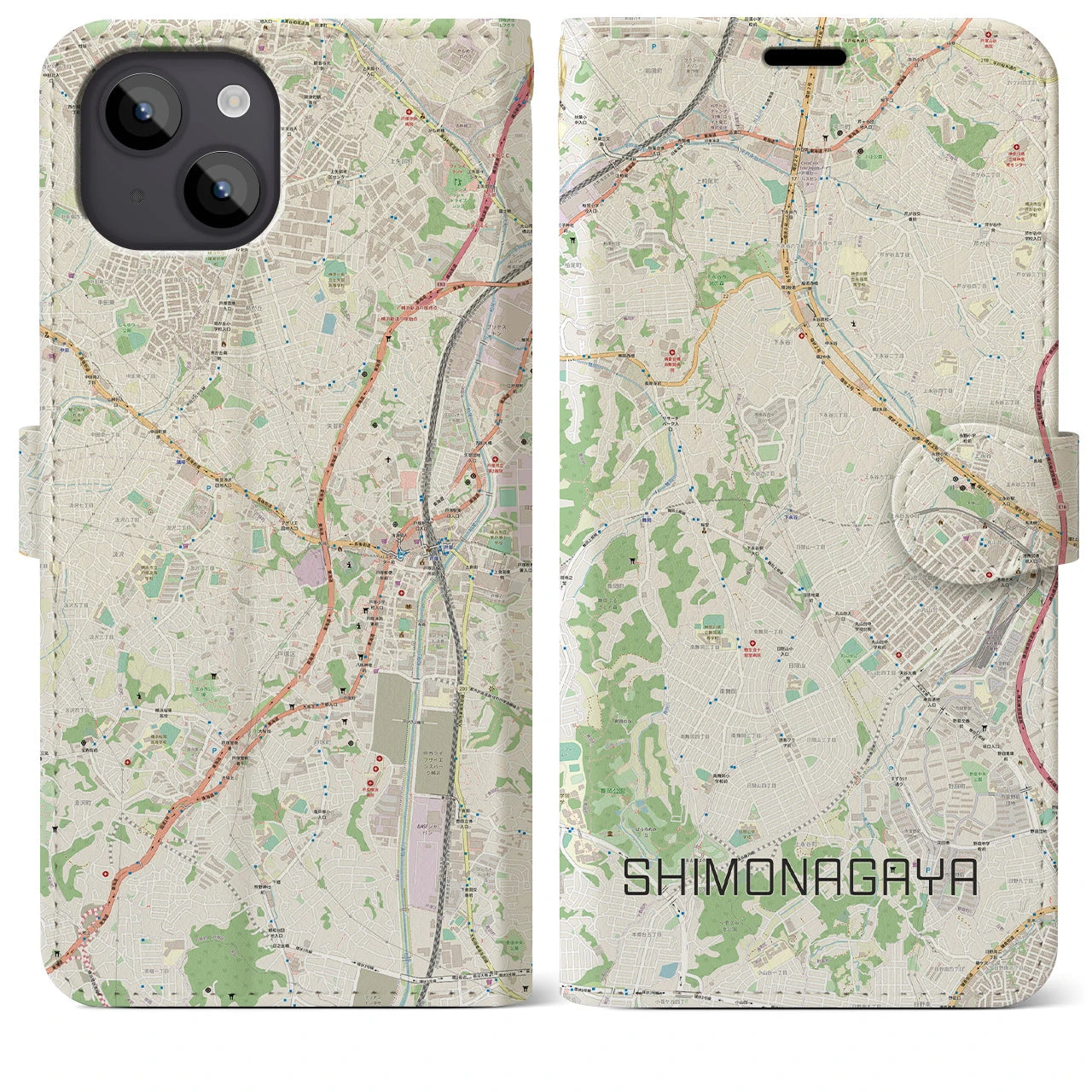 【下永谷(神奈川県)】地図柄iPhoneケース(手帳タイプ)ナチュラル・iPhone 14 Plus 用