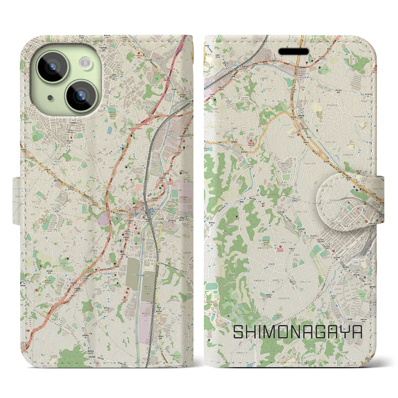 【下永谷(神奈川県)】地図柄iPhoneケース(手帳タイプ)ナチュラル・iPhone 15 用