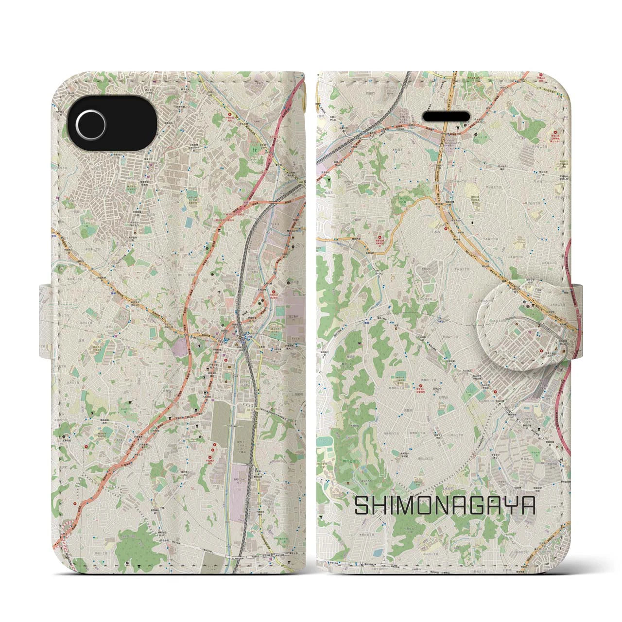 【下永谷(神奈川県)】地図柄iPhoneケース(手帳タイプ)ナチュラル・iPhone SE(第3 / 第2世代) / 8 / 7 / 6s / 6 用