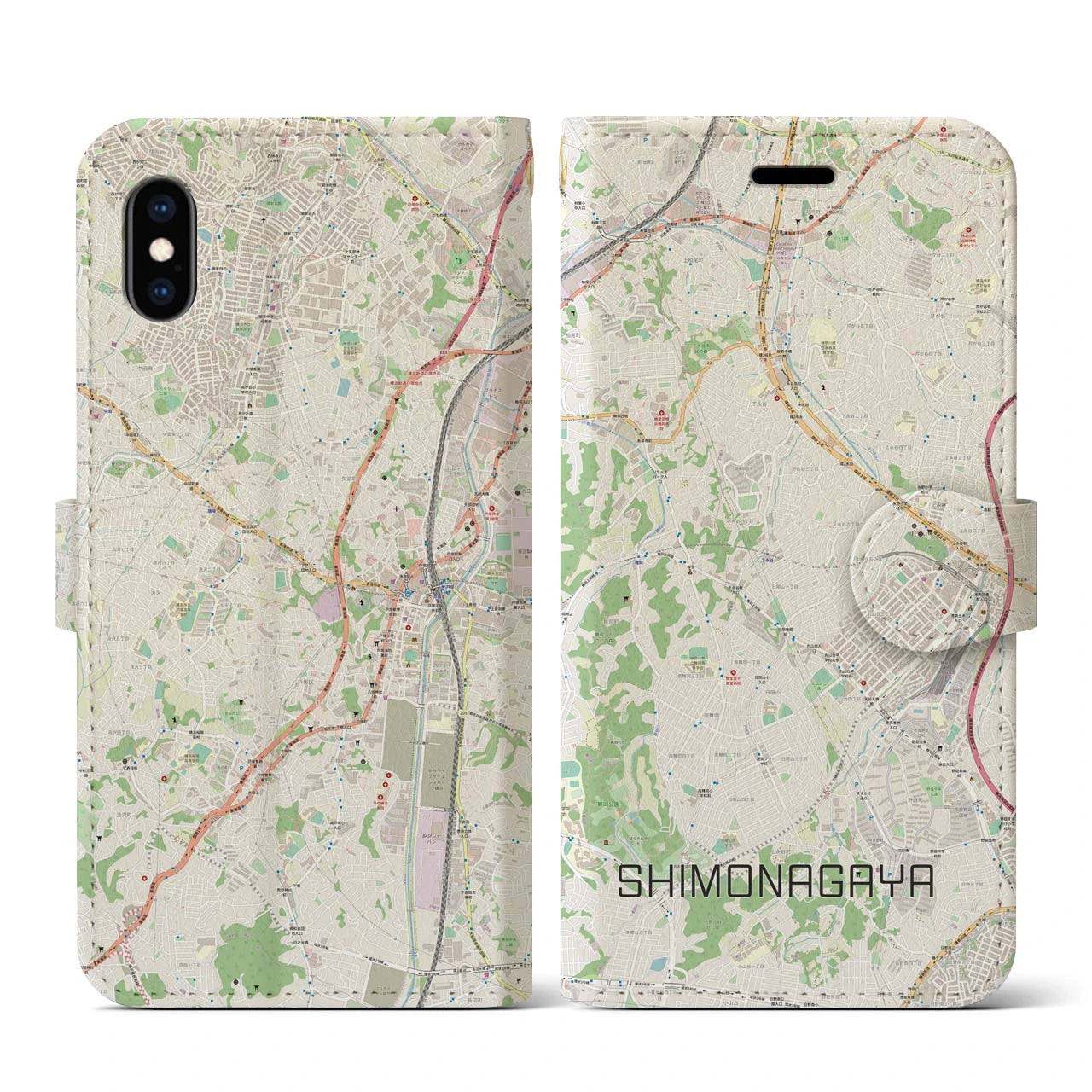 【下永谷(神奈川県)】地図柄iPhoneケース(手帳タイプ)ナチュラル・iPhone XS / X 用