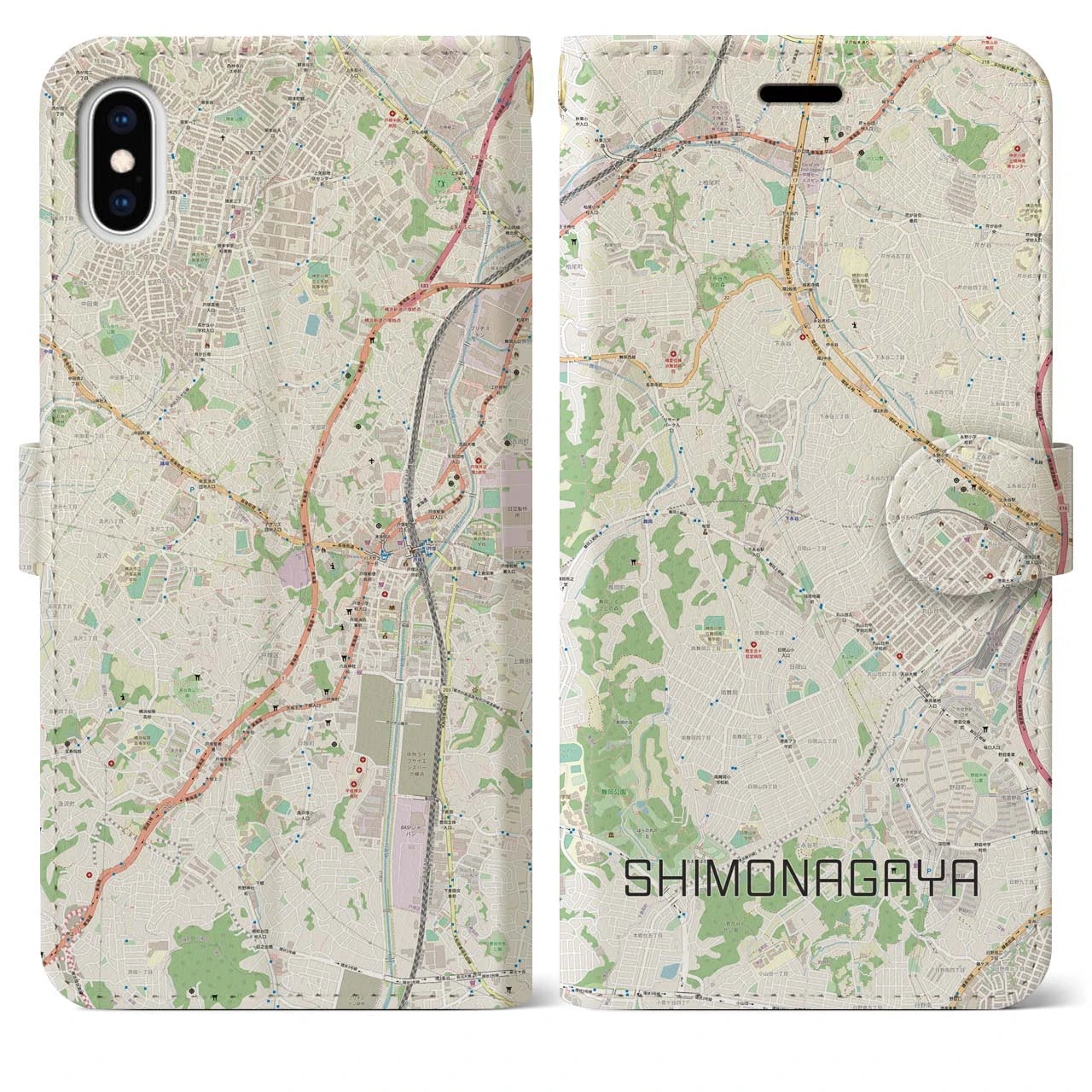 【下永谷(神奈川県)】地図柄iPhoneケース(手帳タイプ)ナチュラル・iPhone XS Max 用