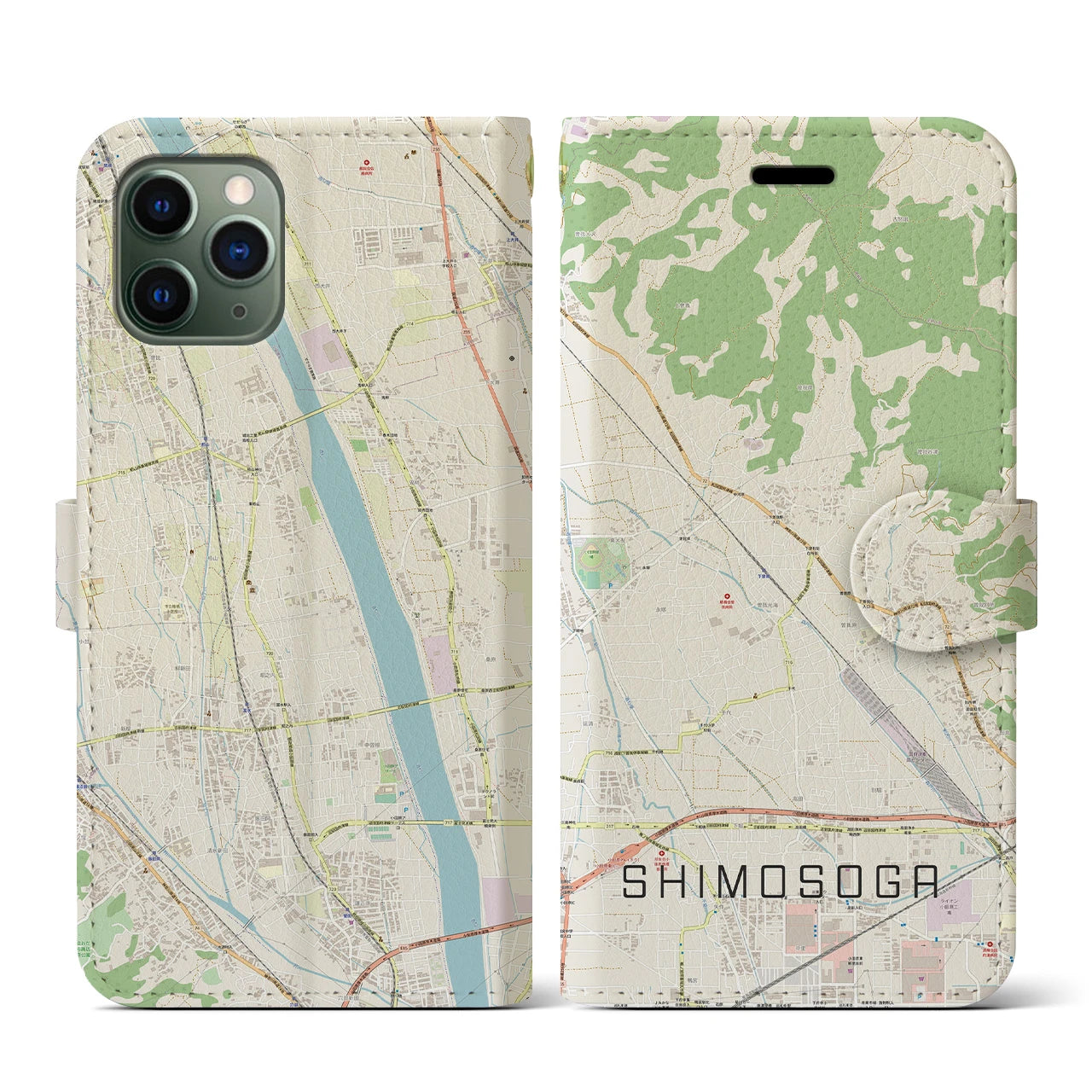 【下曽我(神奈川県)】地図柄iPhoneケース(手帳タイプ)ナチュラル・iPhone 11 Pro 用
